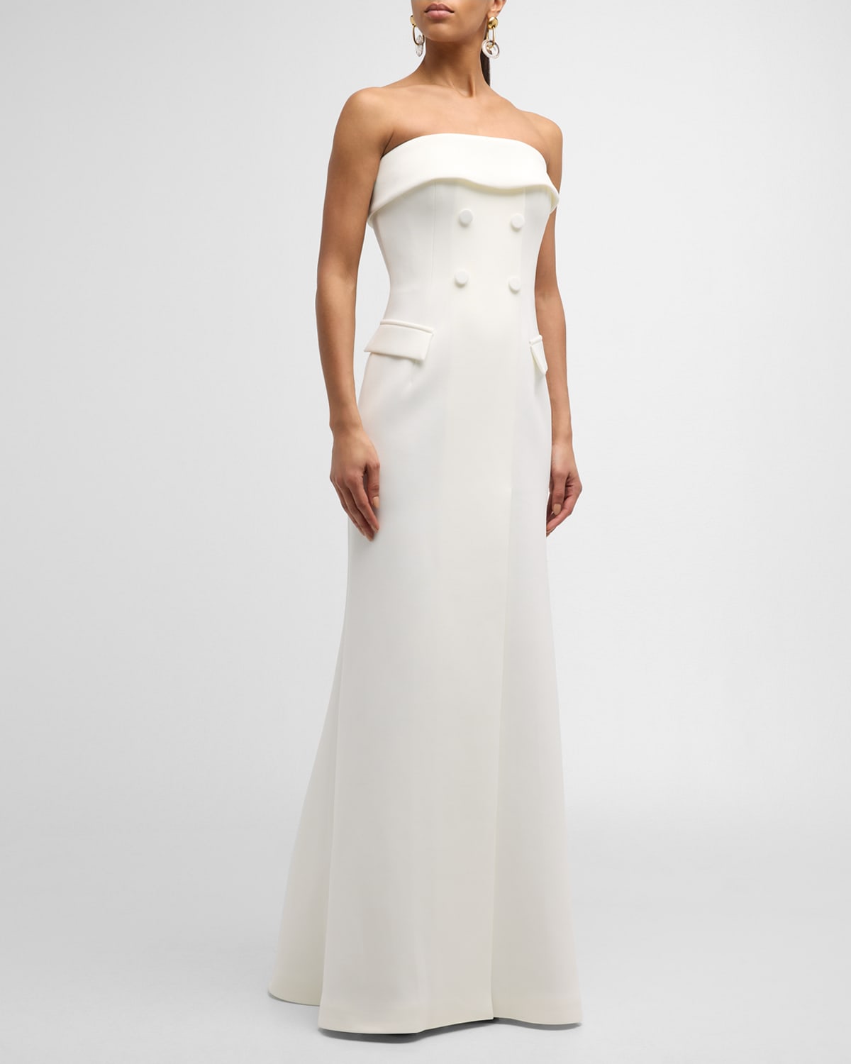 Shop Jovani Strapless Double-breasted A-line Gown In White