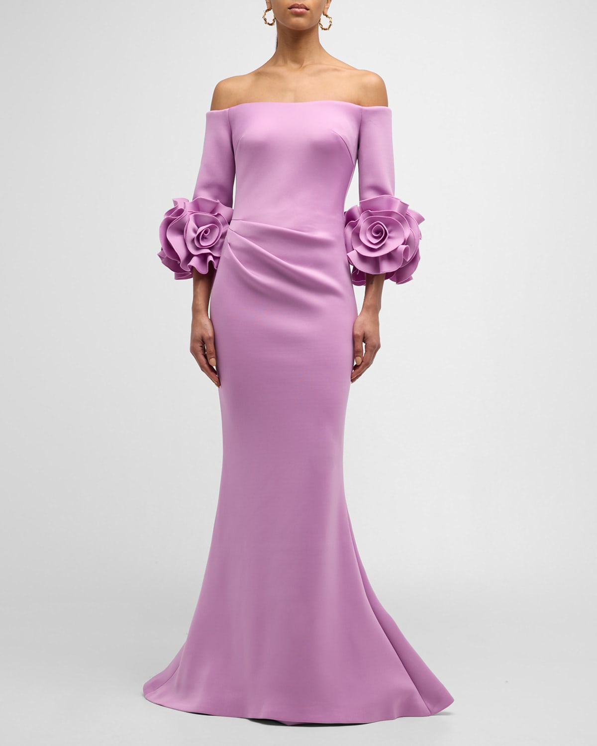 Jovani Off-shoulder Rosette Trumpet Gown In Lilac