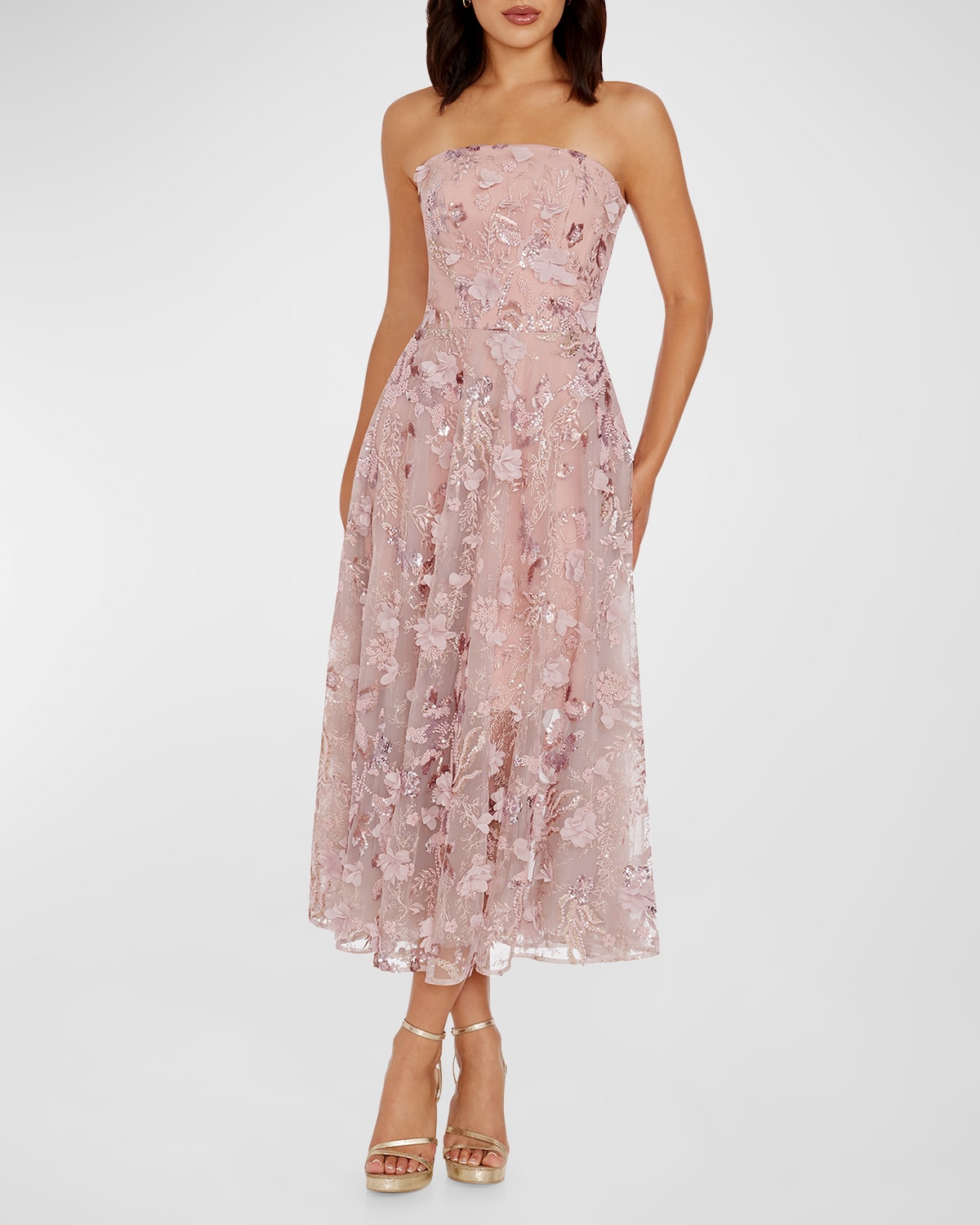 Dress The Population Black Label Kailyn Beaded Floral-embroidered Midi Dress In Blush Multi