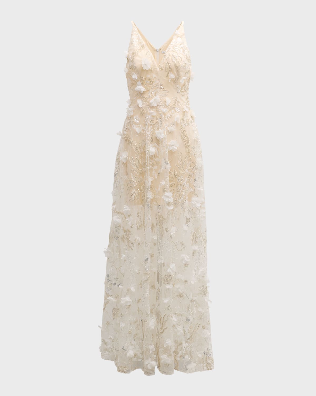 Dress The Population Black Label Sidney Bead & Sequin Floral-embroidered Gown In White Multi