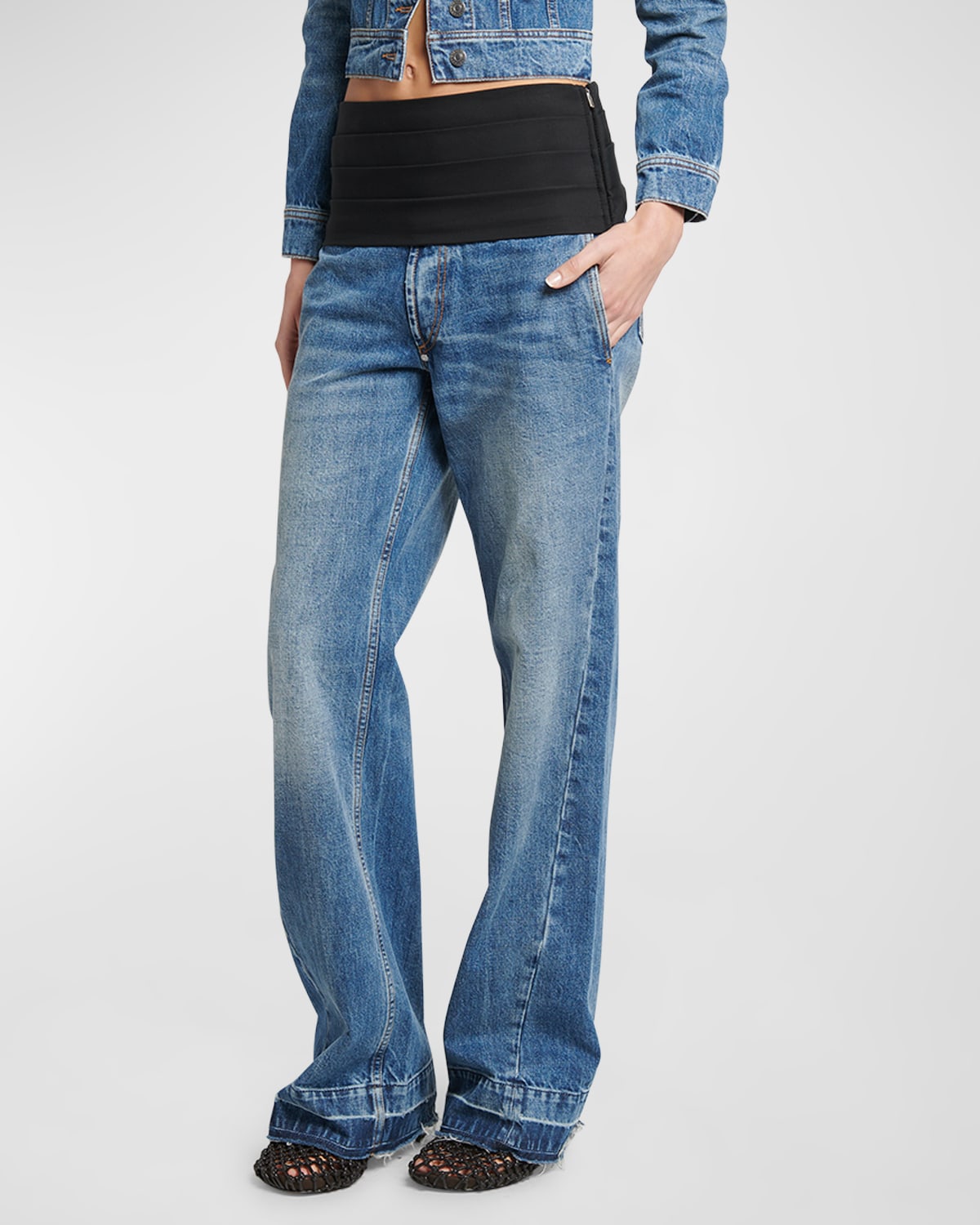 Mid-Rise Cummerbund Straight-Leg Vintage Blue Wash Jeans