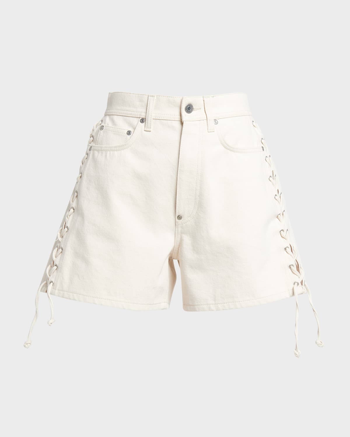 High-Rise Laced Ecru Denim Shorts