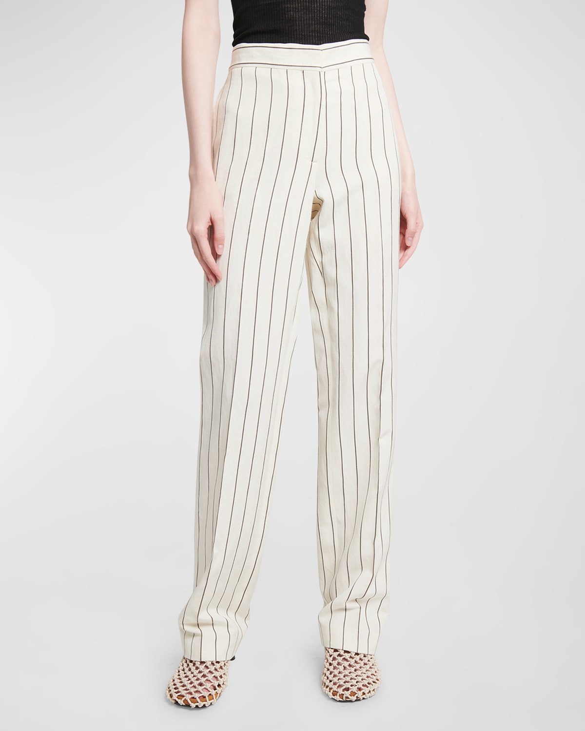 Shop Stella Mccartney Stripe Straight-leg Pants In Cream Khaki
