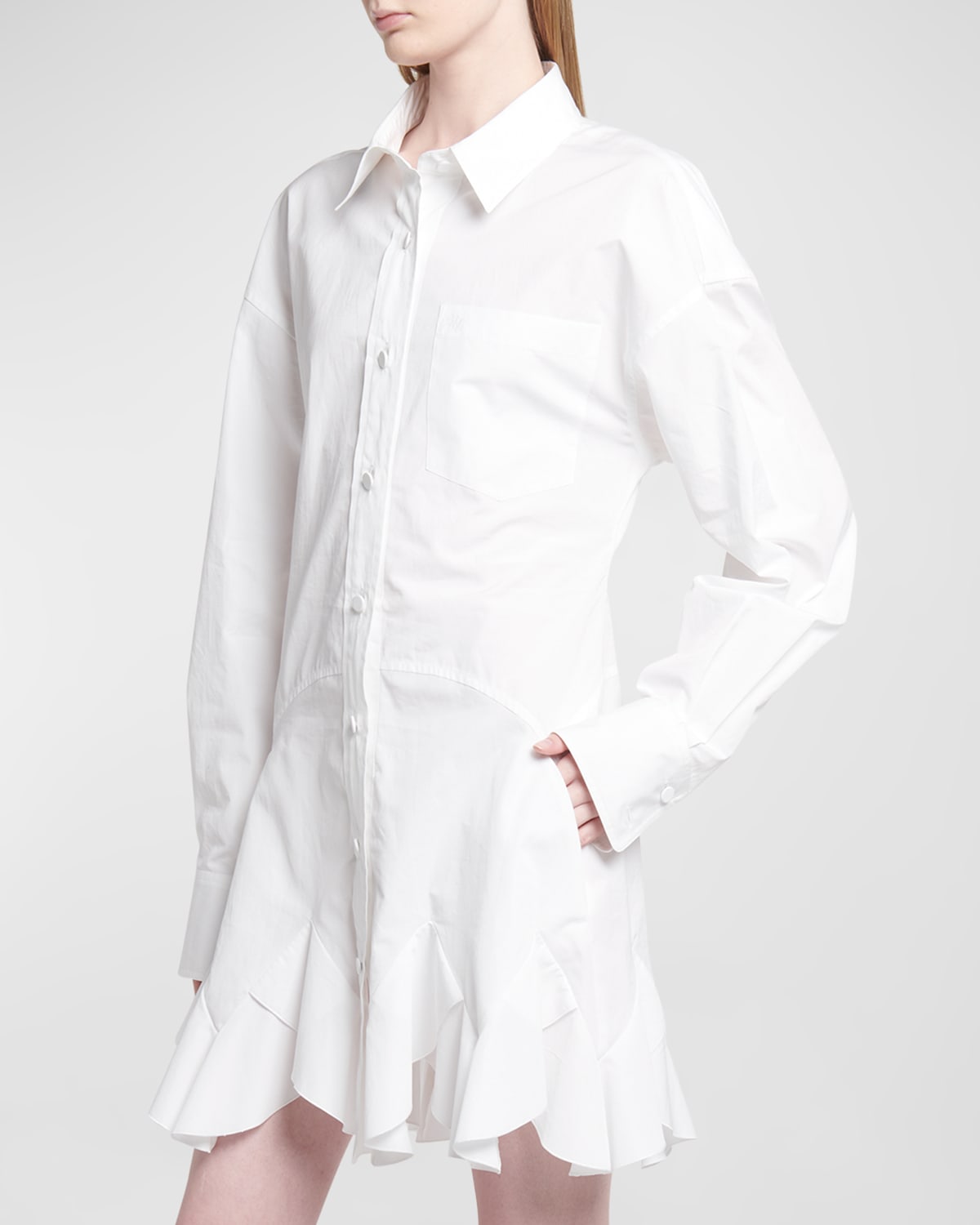 Shop Stella Mccartney Ruffled Button-front Shirtdress In Pure White