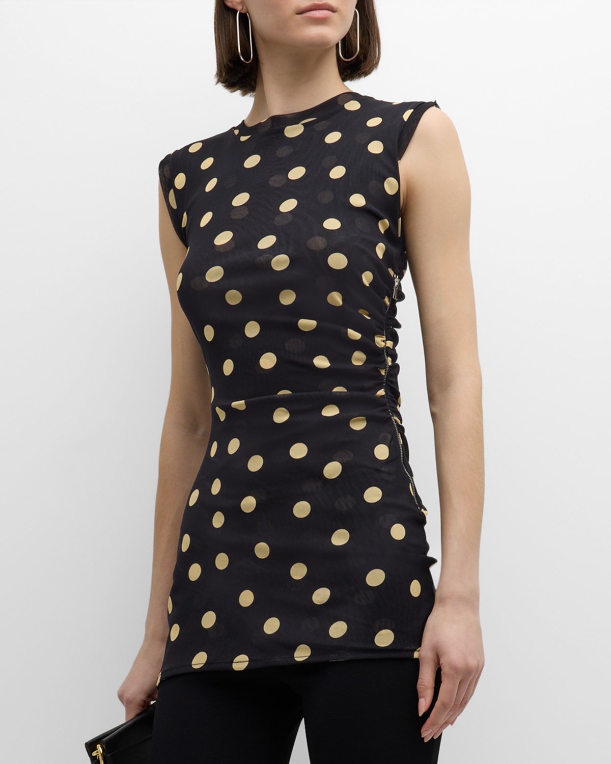 Shop Stella Mccartney Ruched Polka-dot Jersey Sleeveless Top In Multicolor