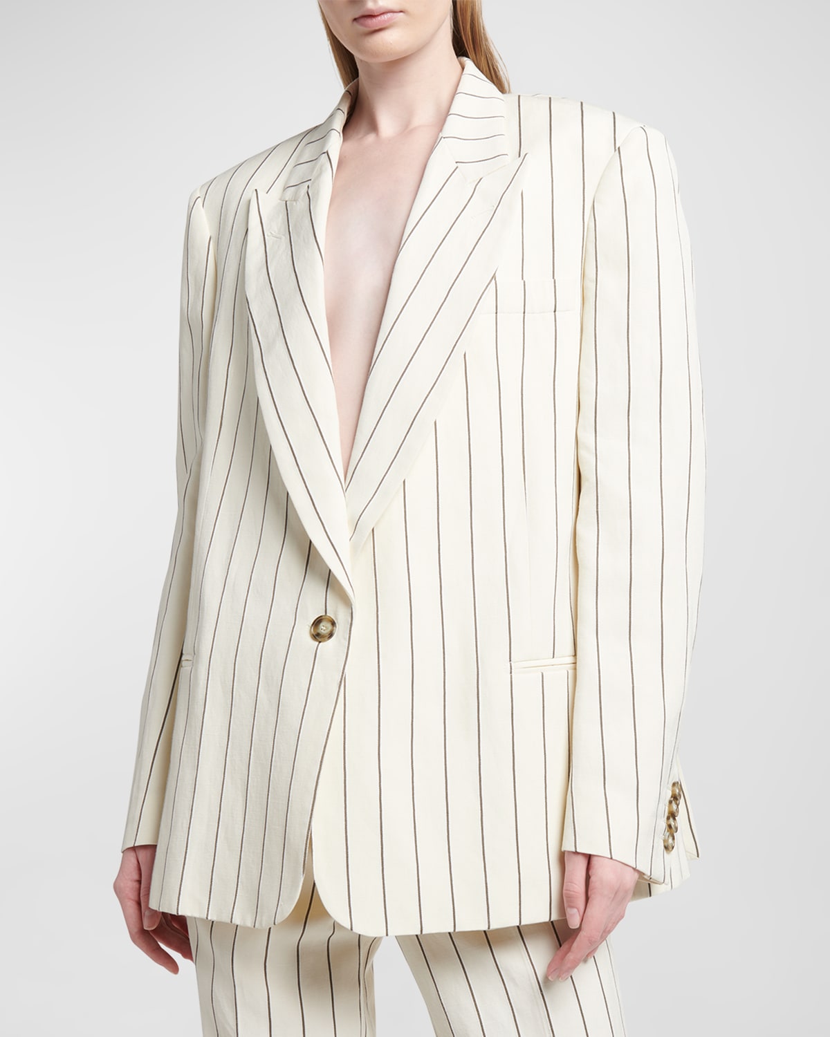 Shop Stella Mccartney Stripe Oversized Blazer In Cream Khaki