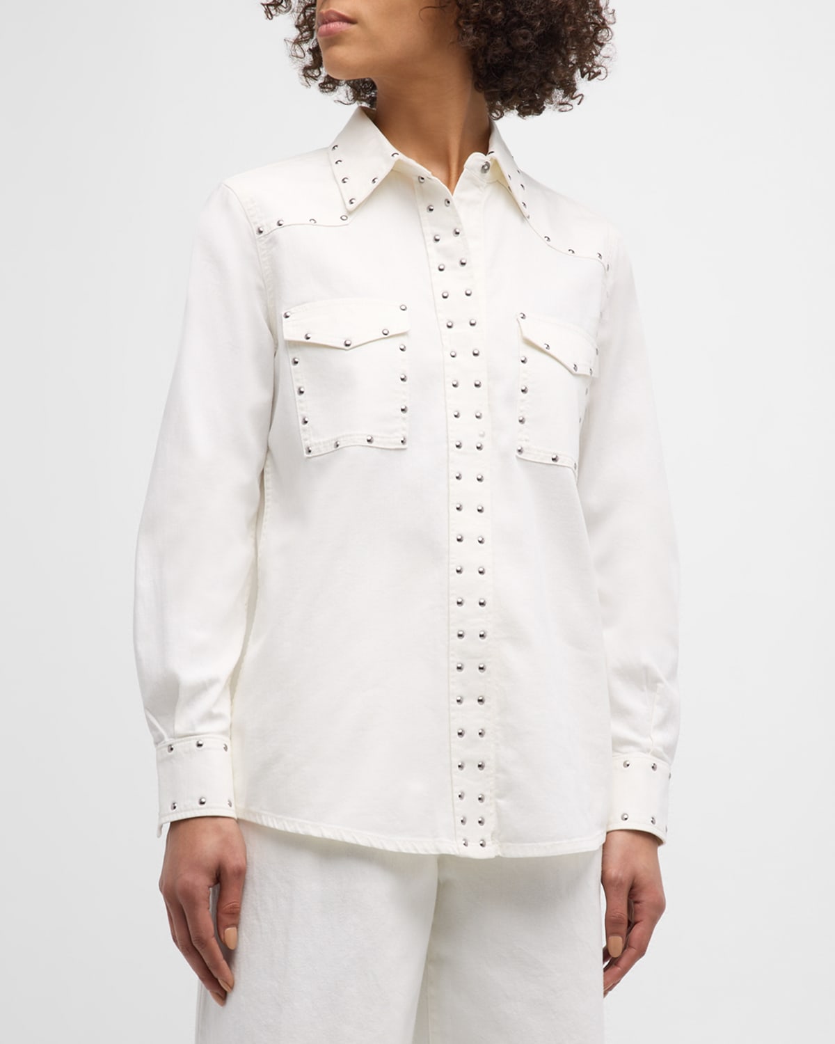 Shop 7 For All Mankind Emilia Studded Denim Shirt In Whisper White