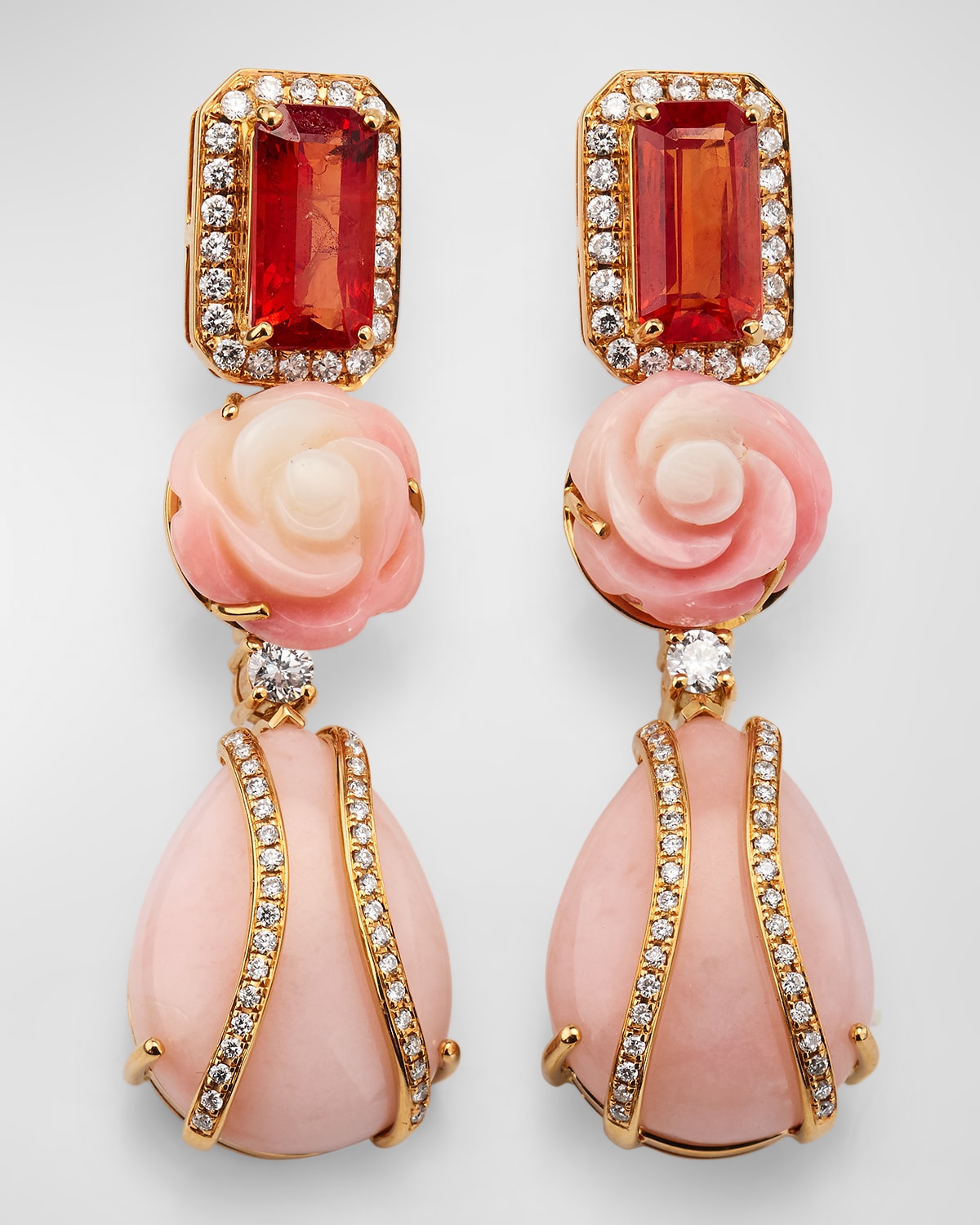 18K Rose Gold Opal, Coral and Orange Sapphire Drop Earrings