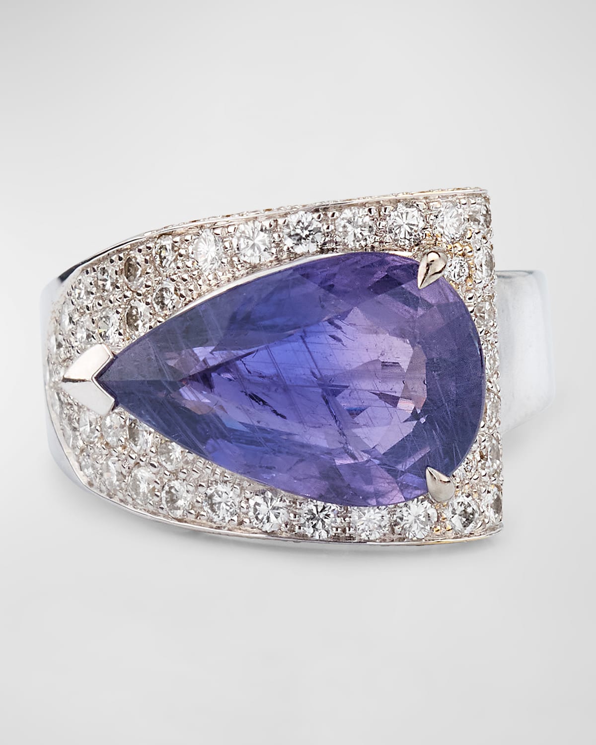 Shop Alexander Laut 18k White Gold Blue Sapphire Pear And Diamond Ring In Sapphire Diamond