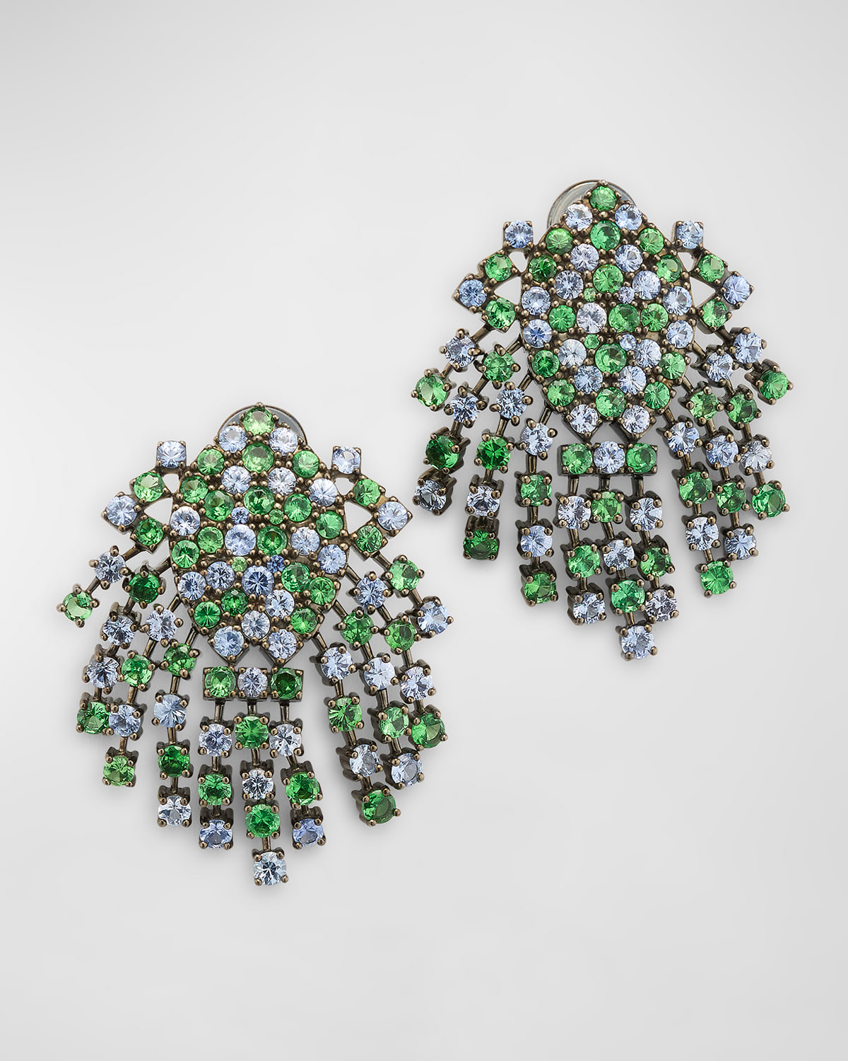 Alexander Laut 18k White Gold And Rhodium Sapphire And Tsavorite Earrings In Green