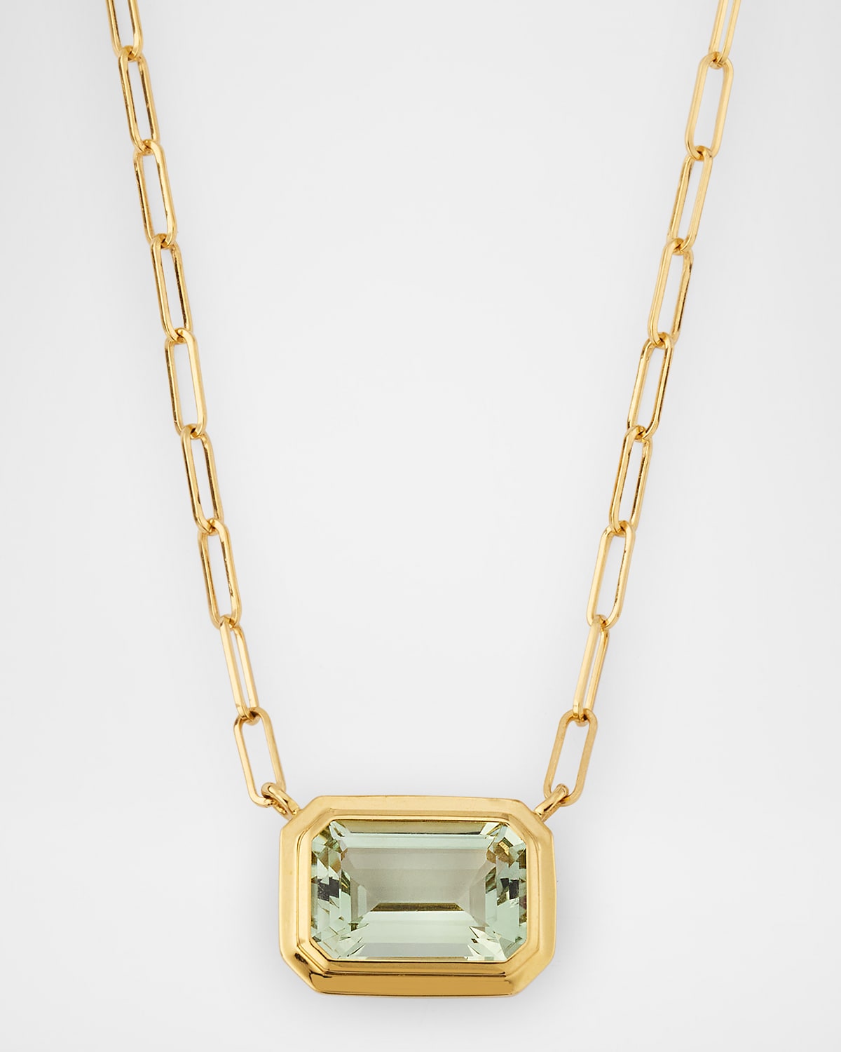 Manhattan Prasiolite Emerald Cut Bezel Set Pendant Necklace in 18K Yellow Gold