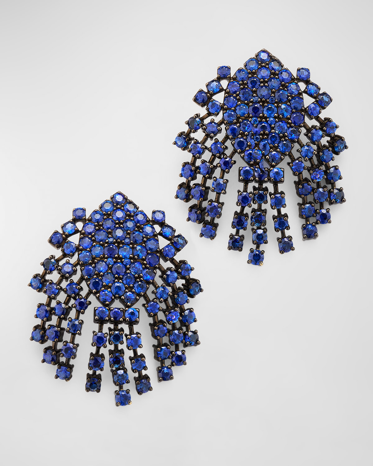 Alexander Laut 18k White Gold And Rhodium Sapphire Earrings In Blue