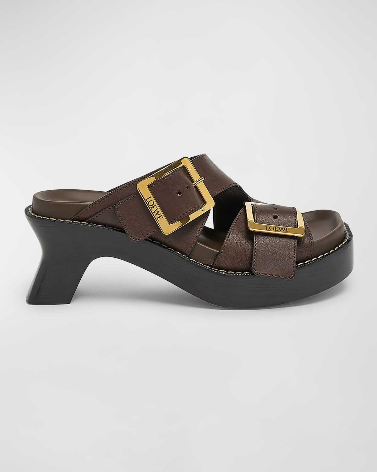 Shop Loewe Leather Dual-buckle Platform Sandals In Horse