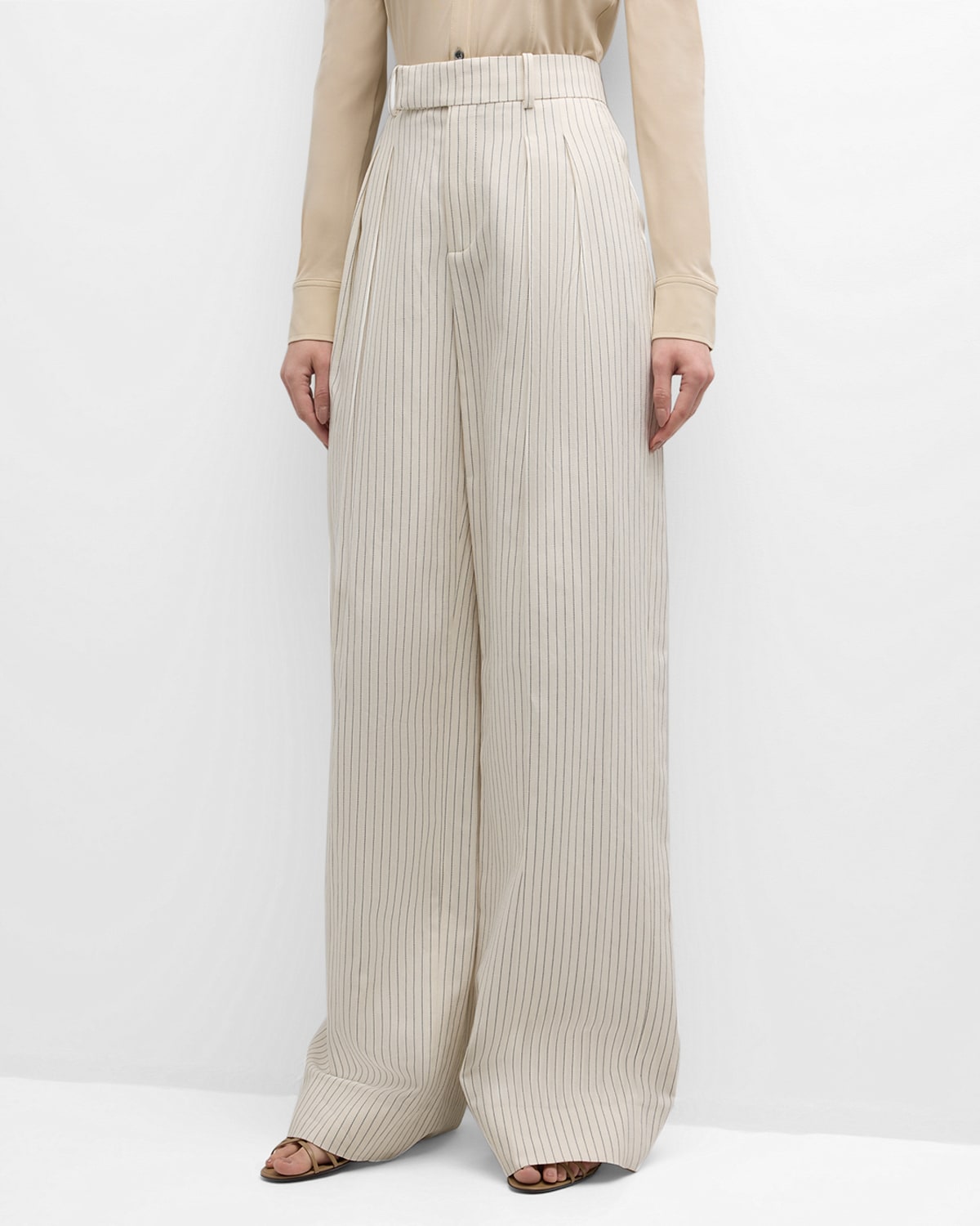 Shop Frame Pleated Mid-rise Trousers In Cream Multi
