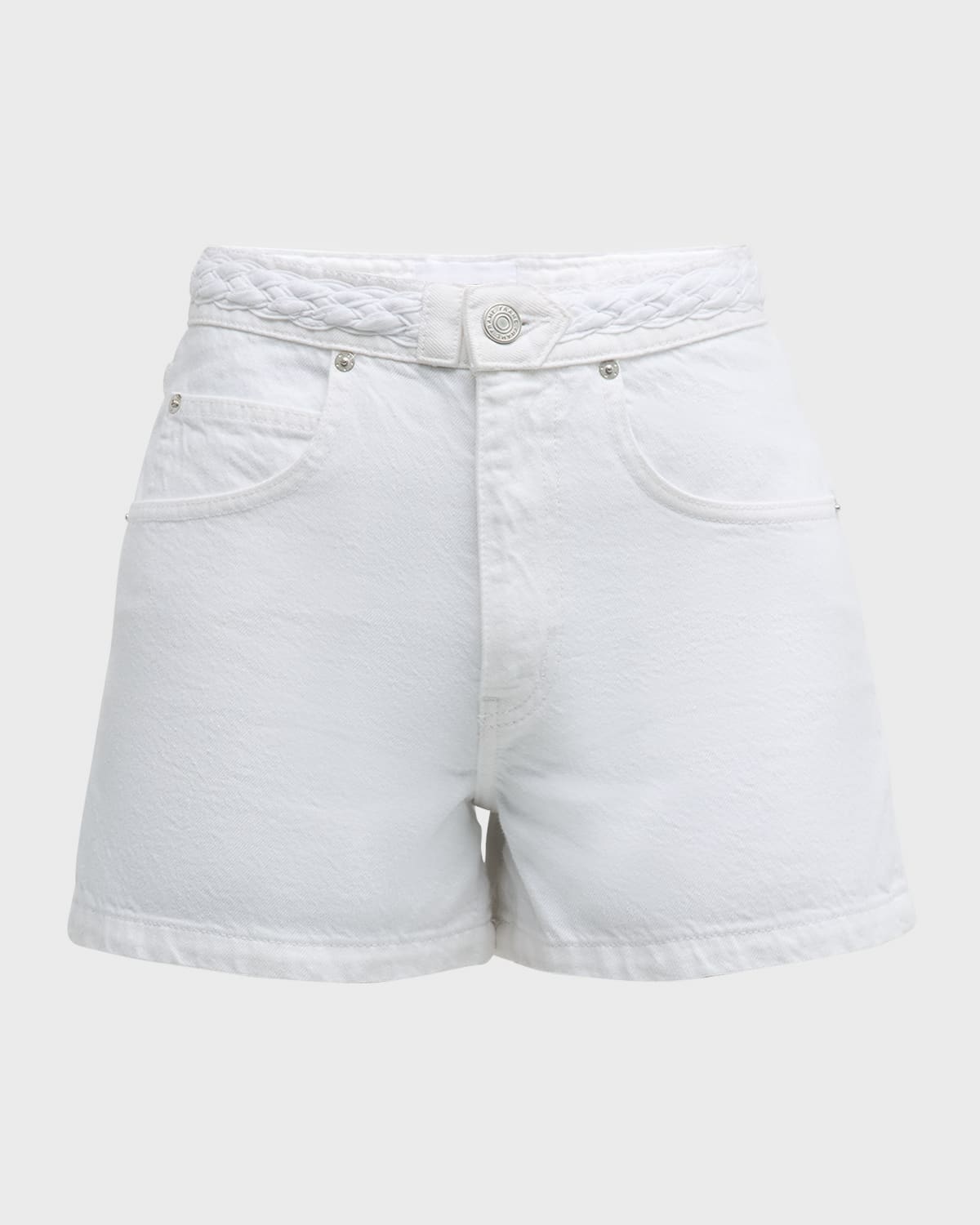 Shop Frame Braided Waistband Denim Shorts In White