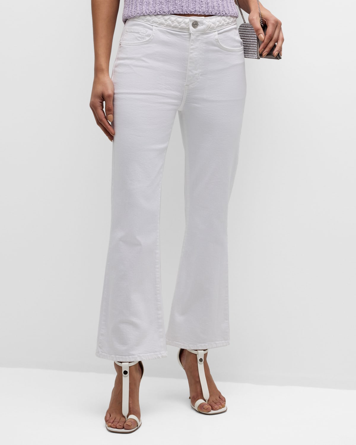 Frame Braided Crop Mini Bootcut Jeans In White