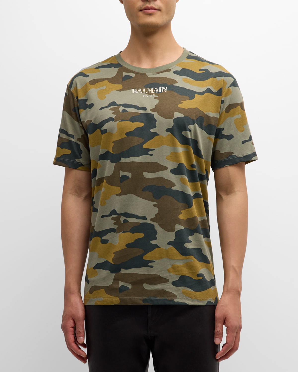 Shop Balmain Men's Camo Straight-fit T-shirt In Multi Khaki
