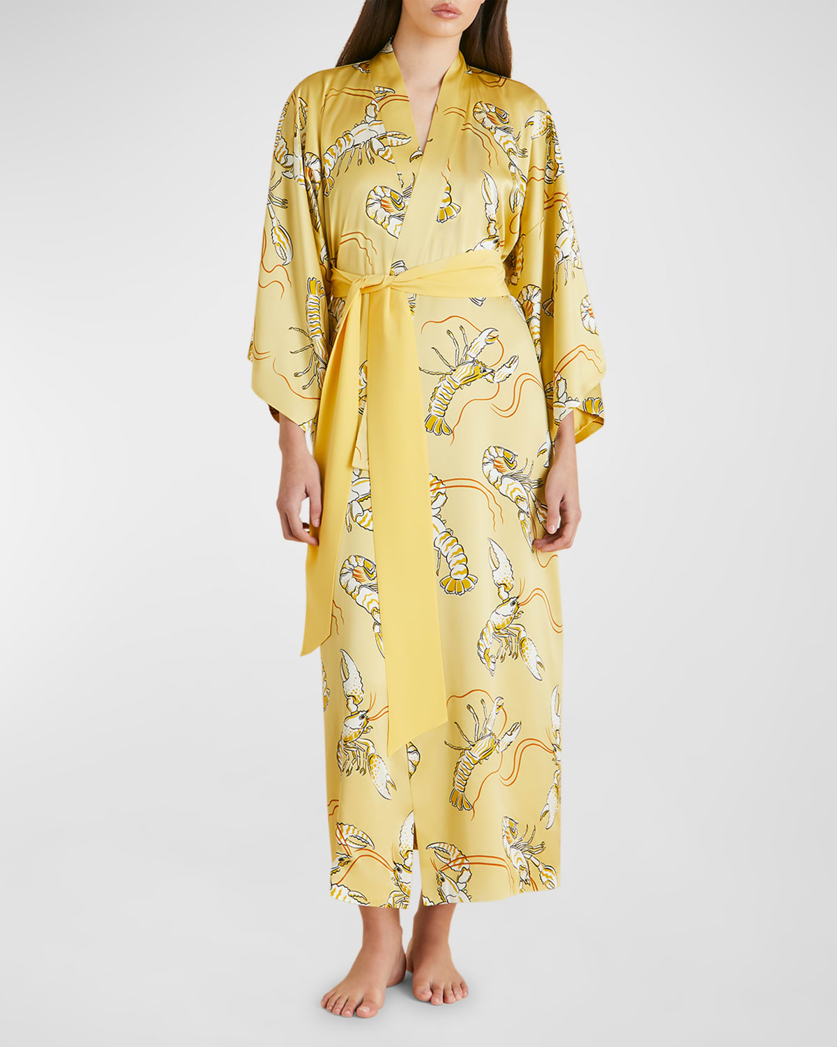 Queenie Lobster-Print Silk Satin Robe