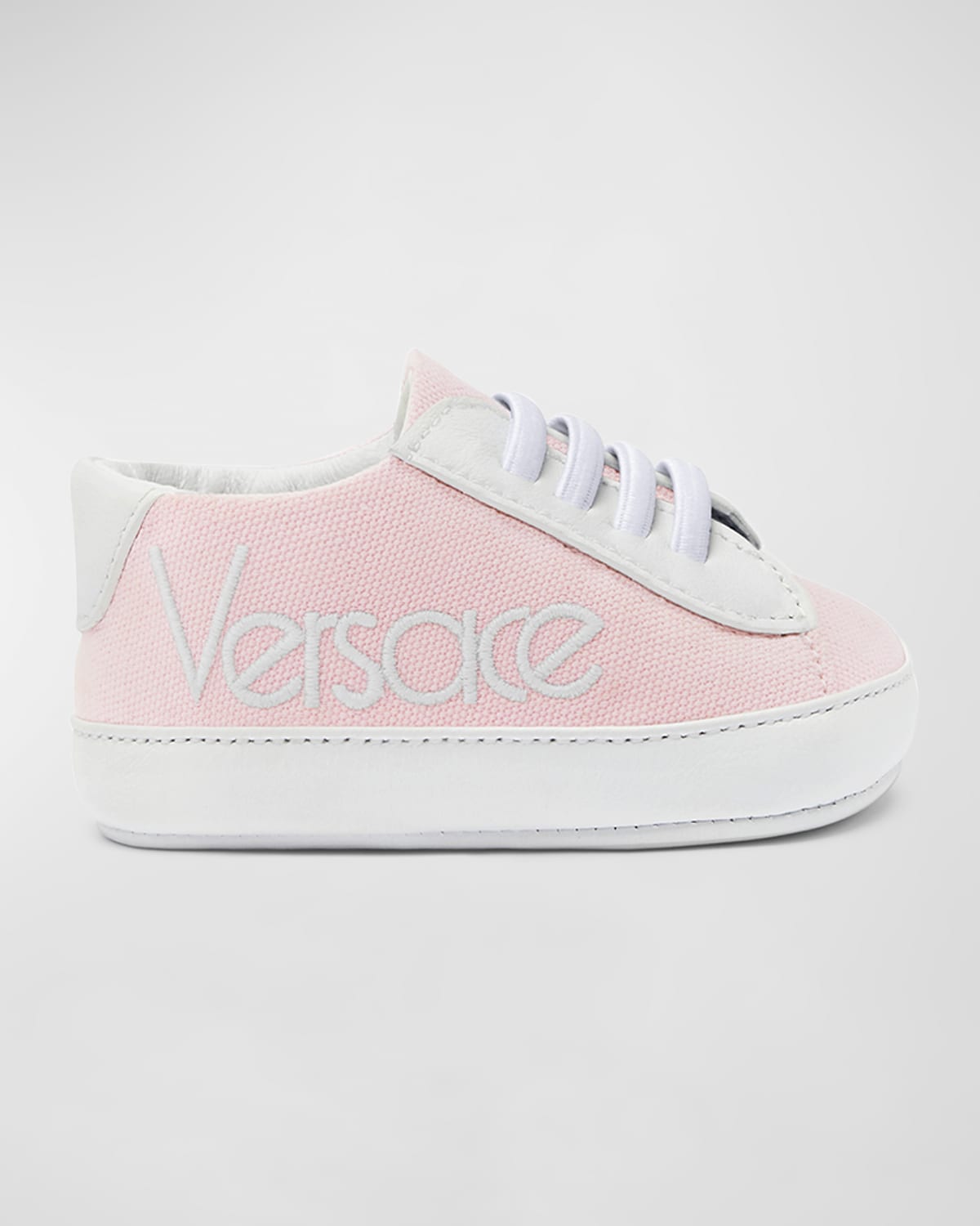 Shop Versace Girl's Lamb Leather Prewalker Sneakers, Newborn-12m In Pastel Pink