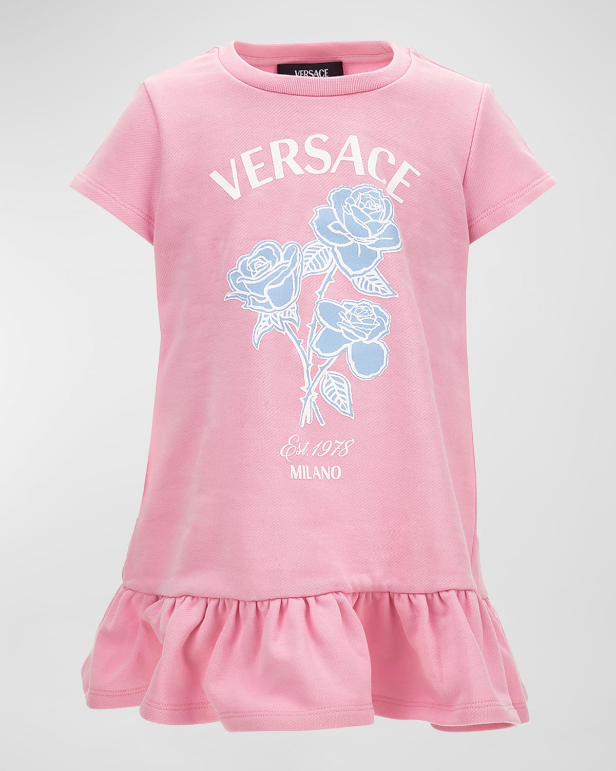Shop Versace Girl's Logo-print Bouquet Graphic T-shirt Dress In Pastel Pink