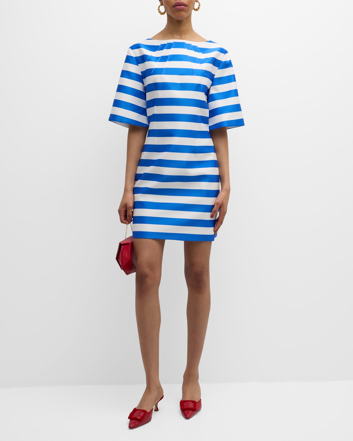 Shop Emilia Wickstead Guinerver Striped Short-sleeve Mini Dress In Blue Stripe