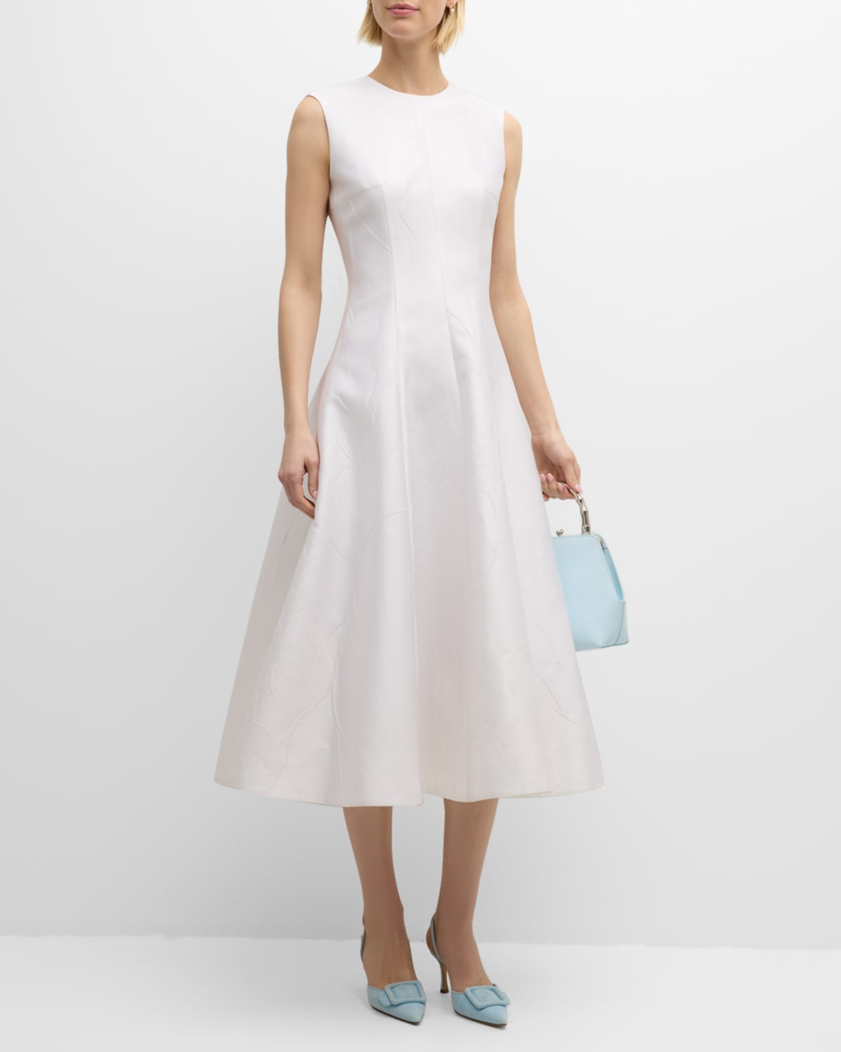 Shop Emilia Wickstead Mara Floral Brocade Sleeveless Midi Dress In Optic White