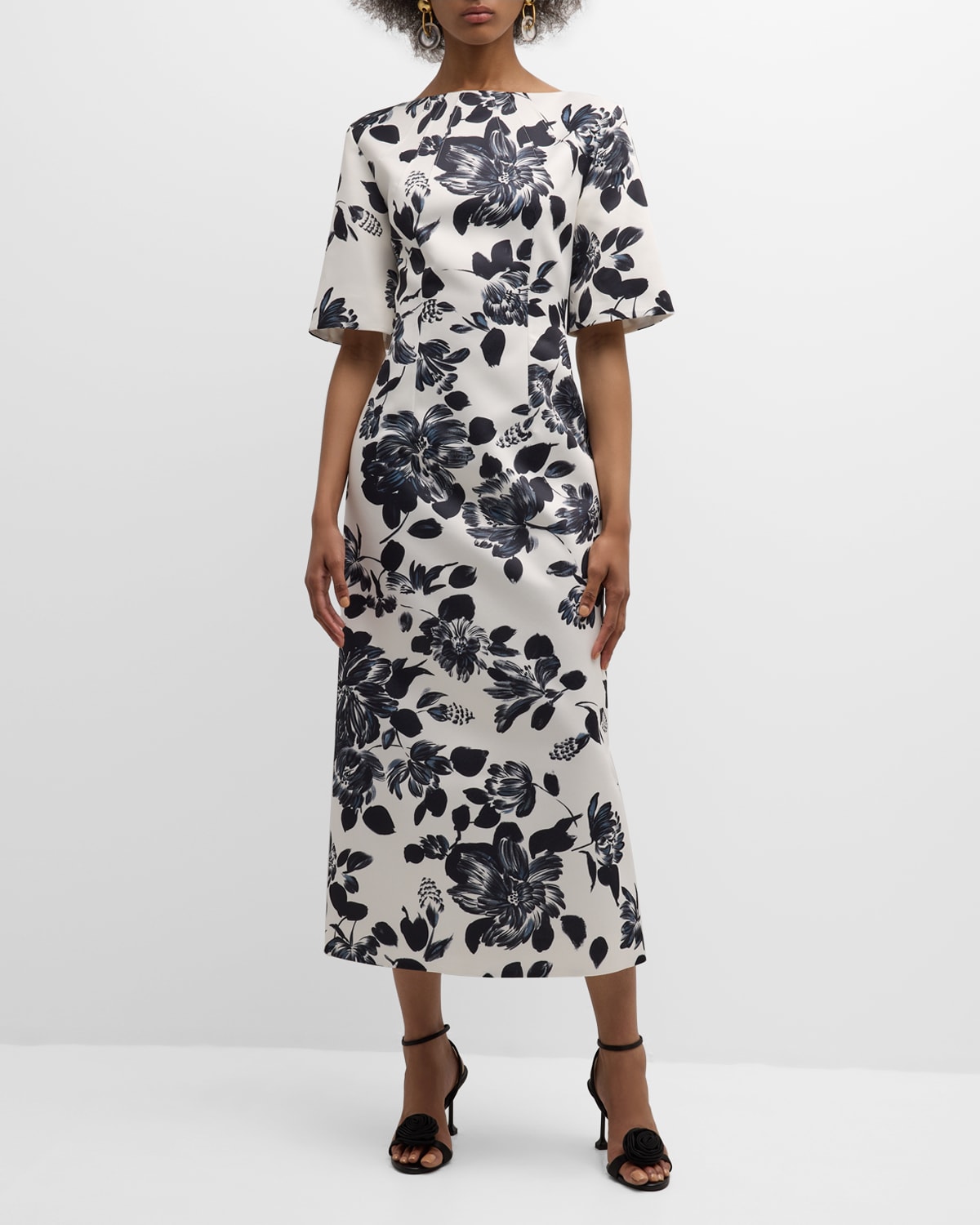 Kora Floral-Print Short-Sleeve Midi Dress