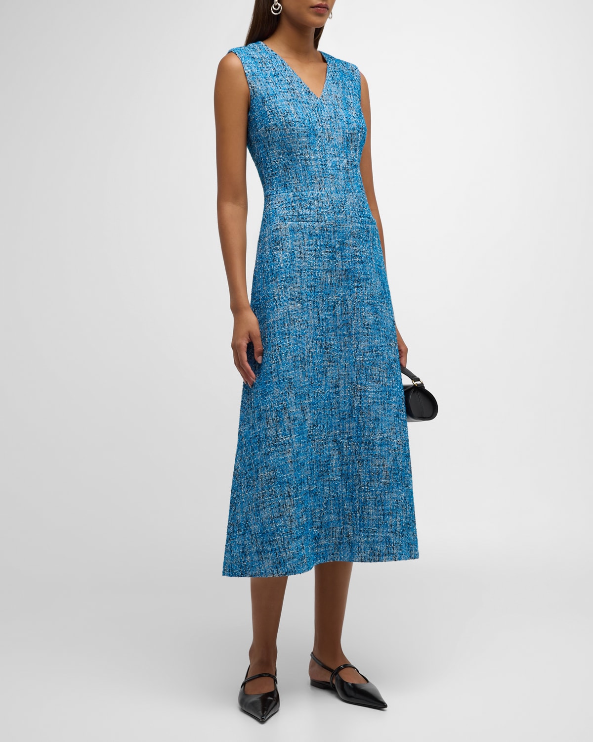 Shop Emilia Wickstead Mio Sleeveless Tweed Midi Dress In Blue
