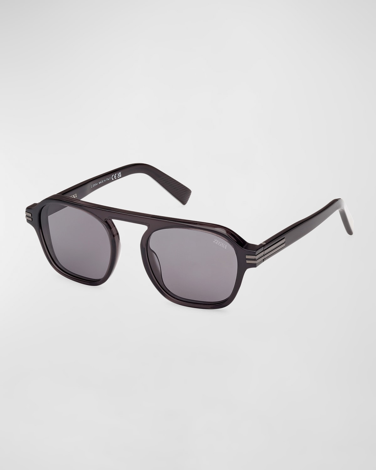 Shop Zegna Men's Aurora Ii Acetate Rectangle Sunglasses In Shiny Dark Green Smoke Polarized