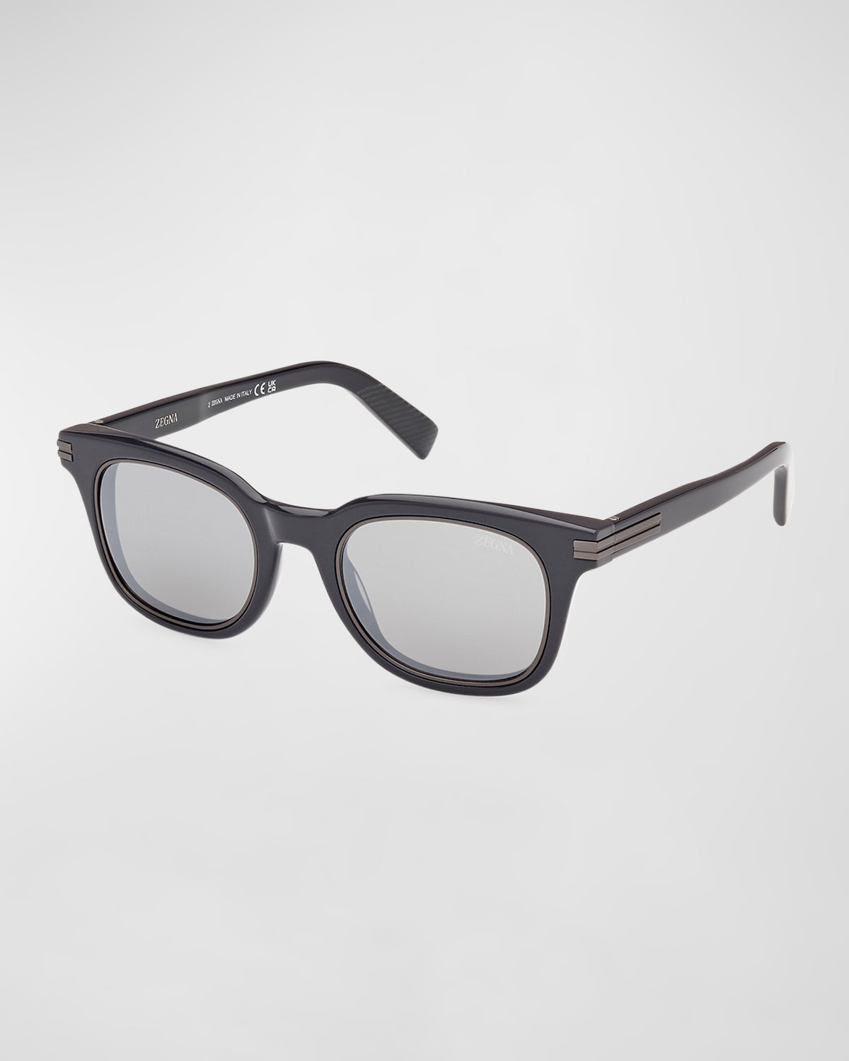 Shop Zegna Men's Acetate Rectangle Sunglasses In Grey