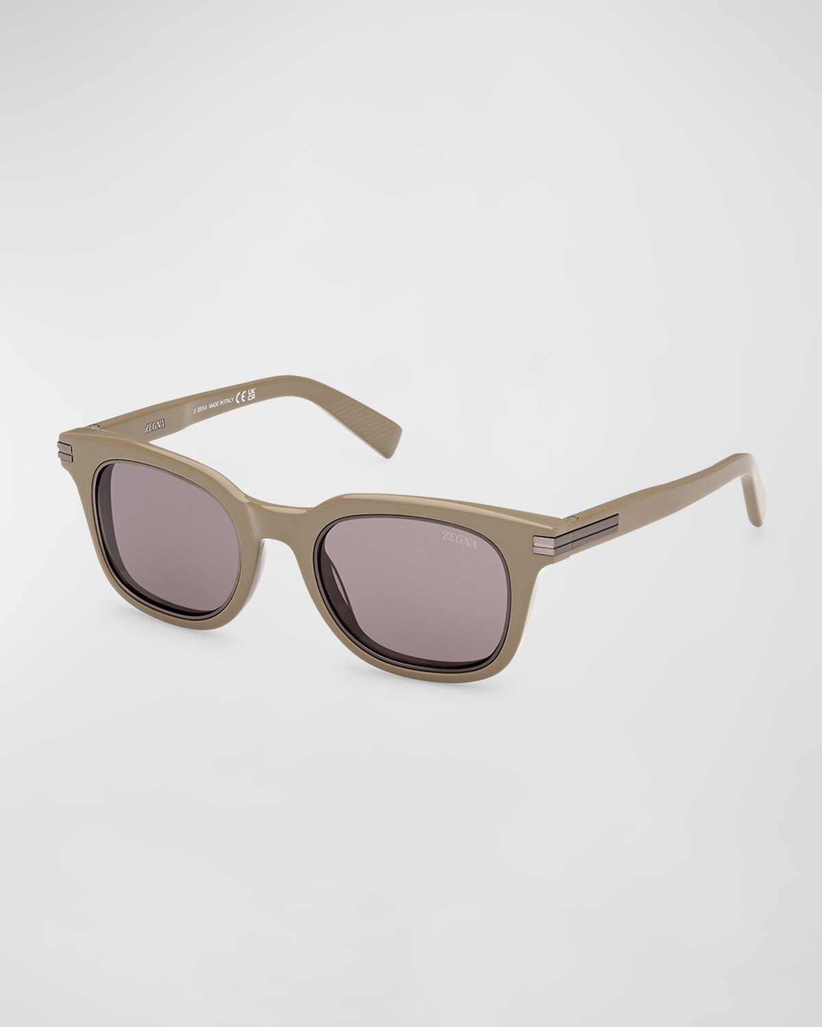 Shop Zegna Men's Acetate Rectangle Sunglasses In Shiny Light Brown