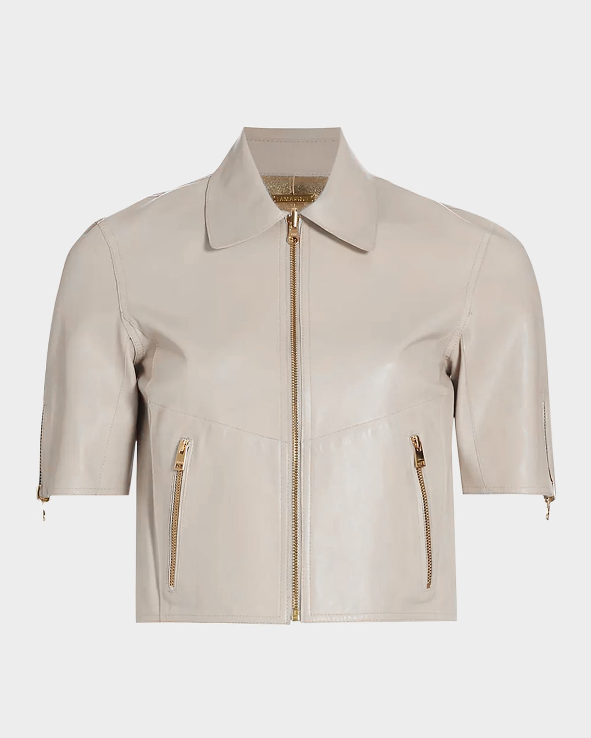 Shop Lamarque Sevana Reversible Short-sleeve Leather Jacket In Bonegold