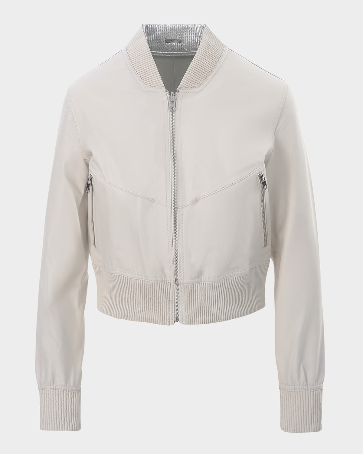 Lamarque Kordella Reversible Leather Bomber Jacket In Whisper White Silver