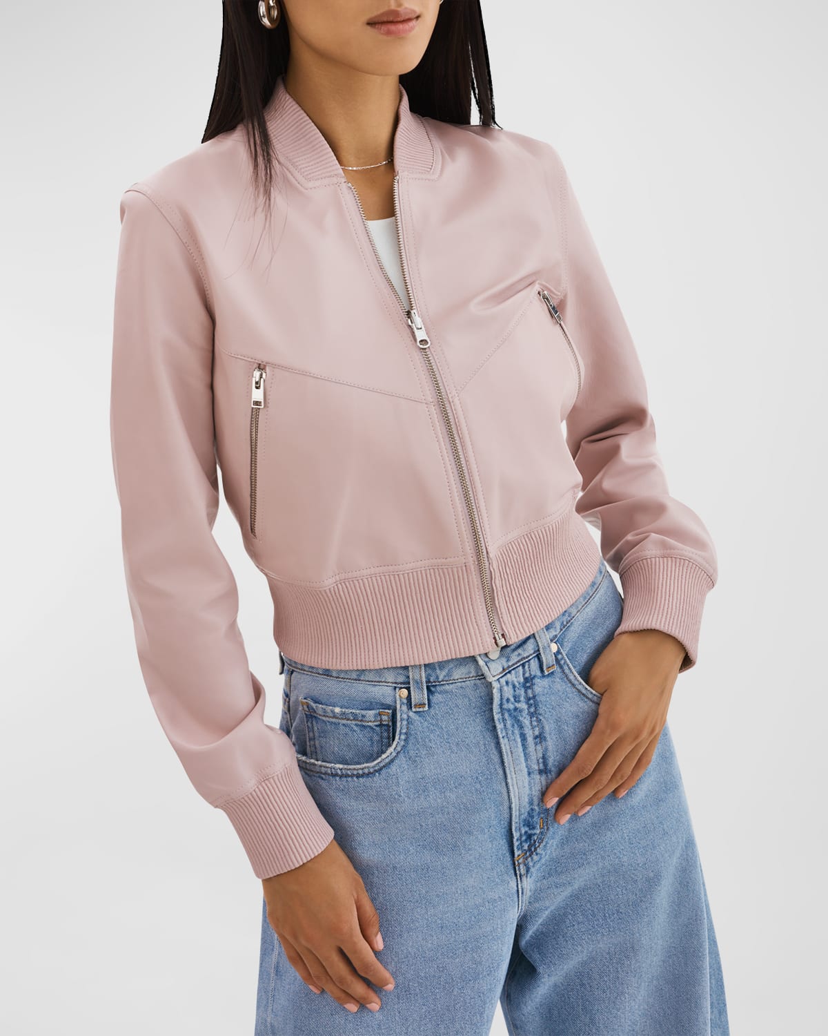 Shop Lamarque Kordella Reversible Leather Bomber Jacket In Rose/silver Foil