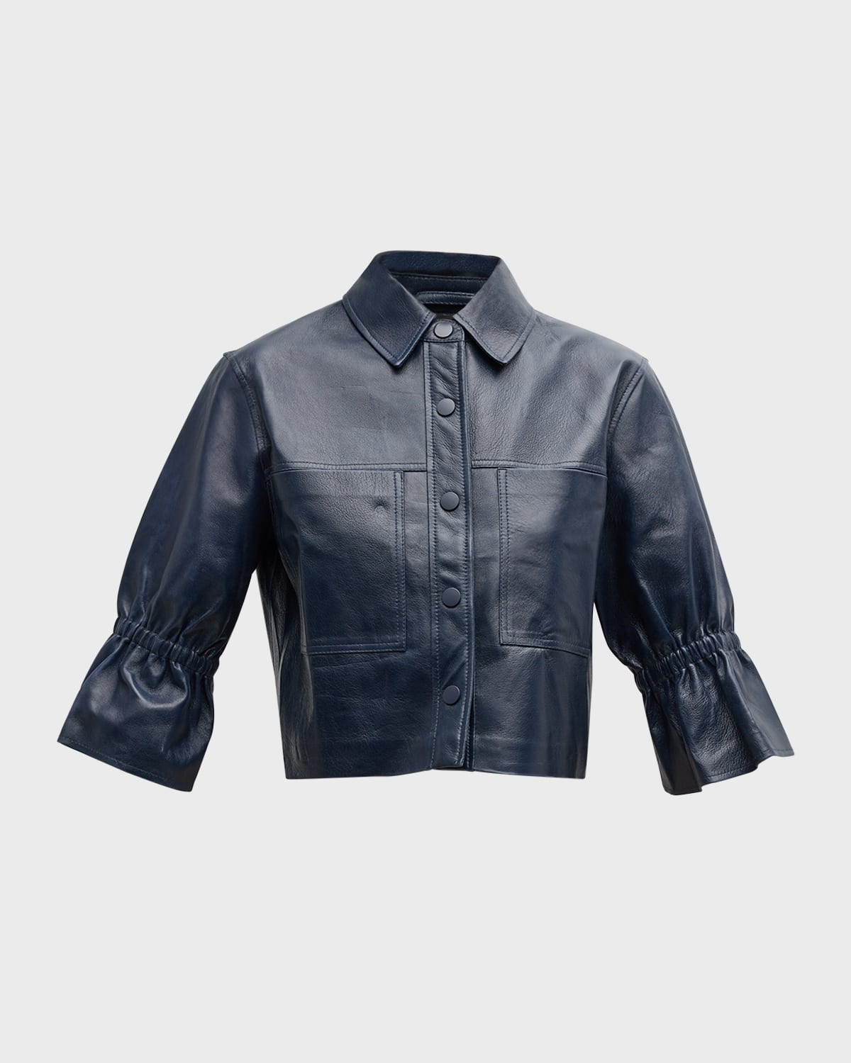Carolina Cropped Ruffle-Sleeve Leather Jacket