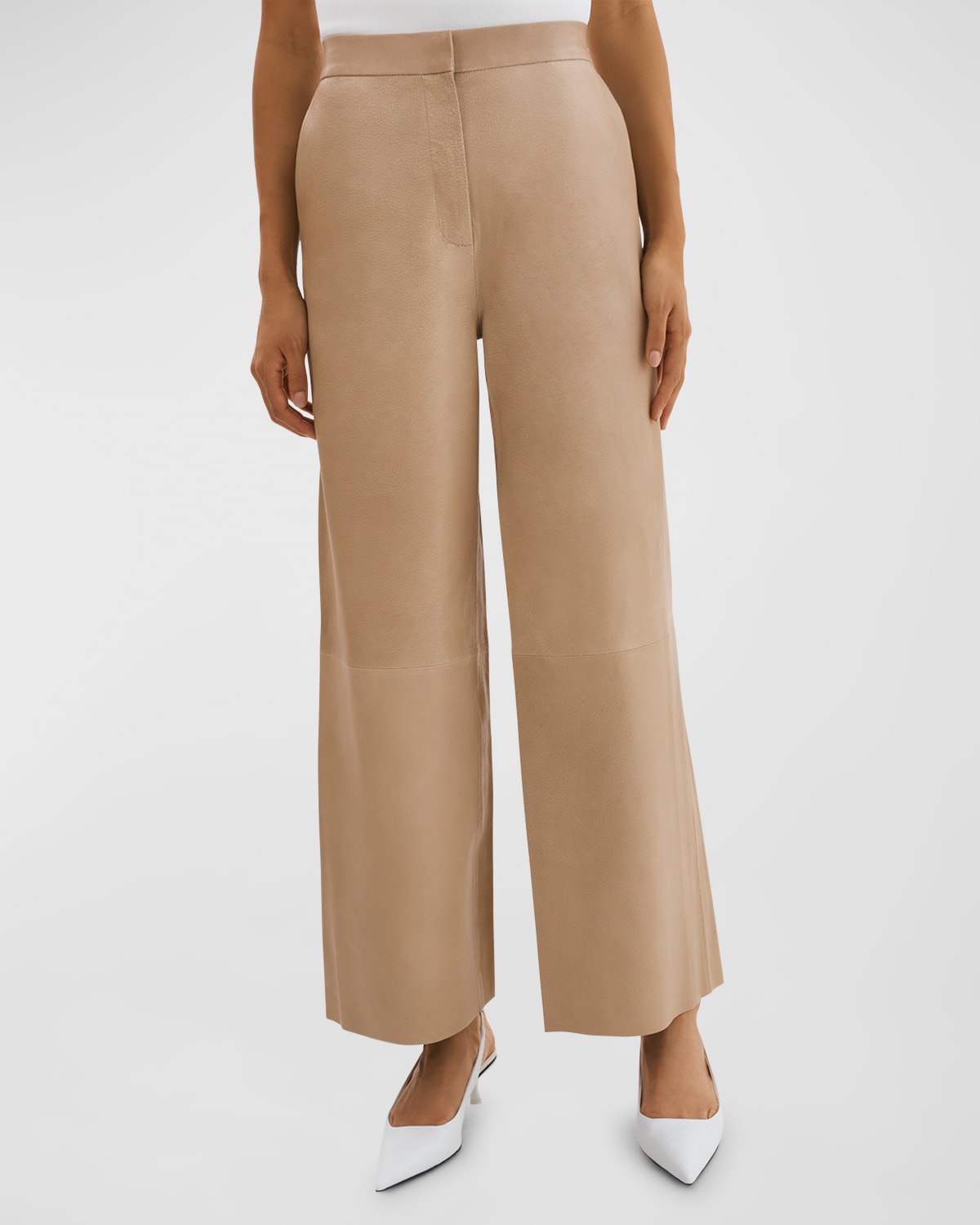 Yaren Mid-Rise Wide-Leg Leather Ankle Pants