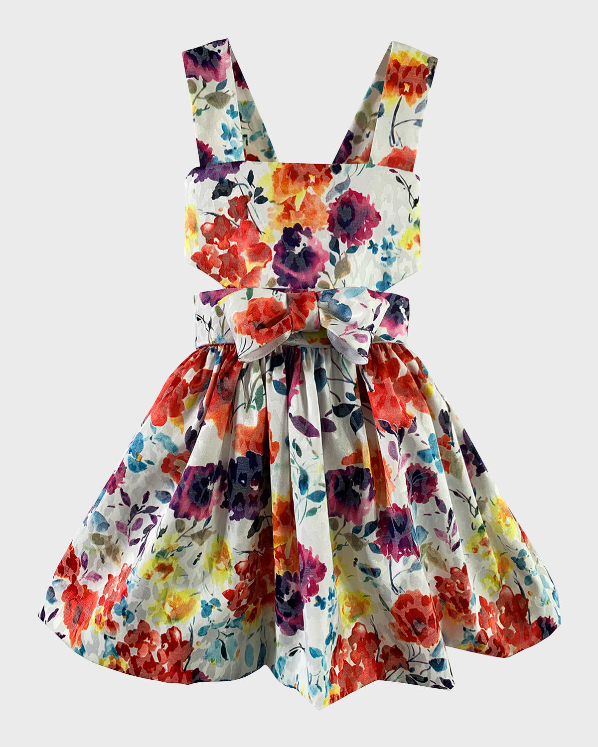 Helena Kids' Girl's Cutout Bow Floral Sundress In Multi Floral