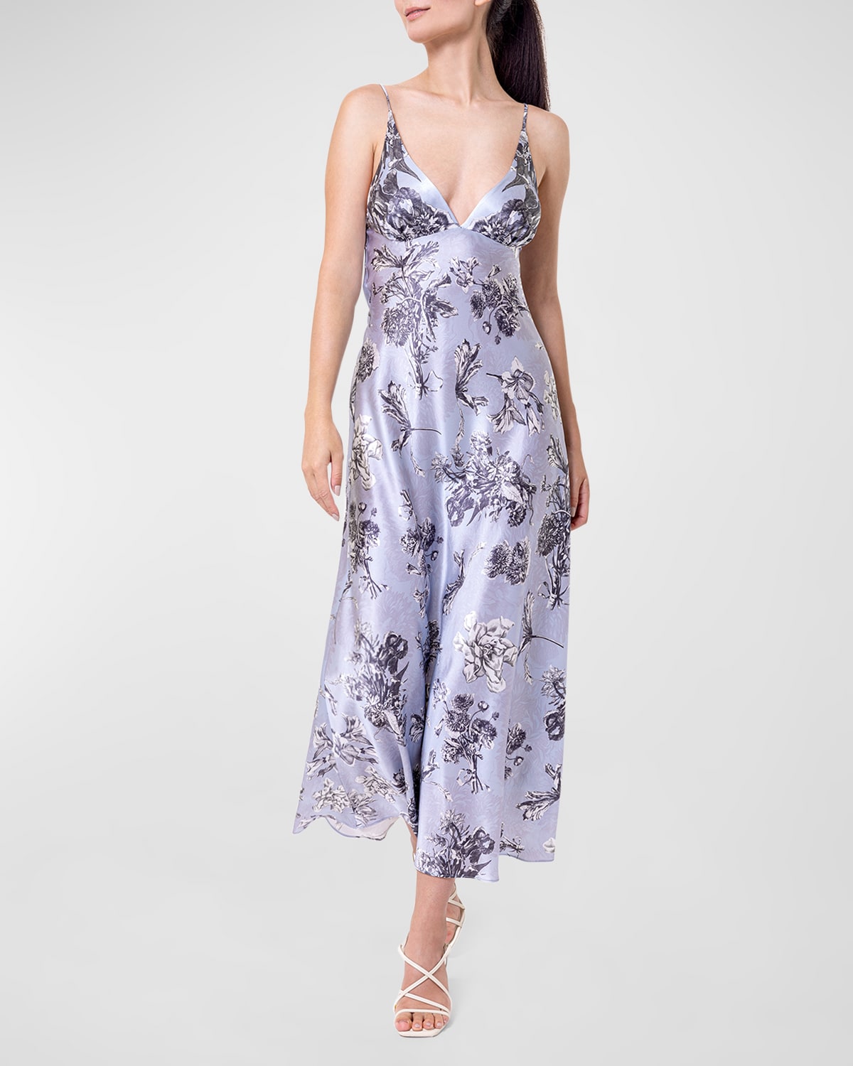 Toile Jardin Floral-Print Charmeuse Nightgown