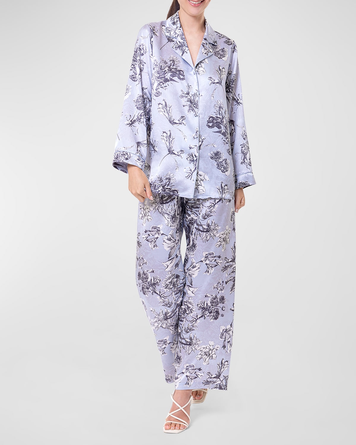 Toile Jardin Floral-Print Charmeuse Pajama Set