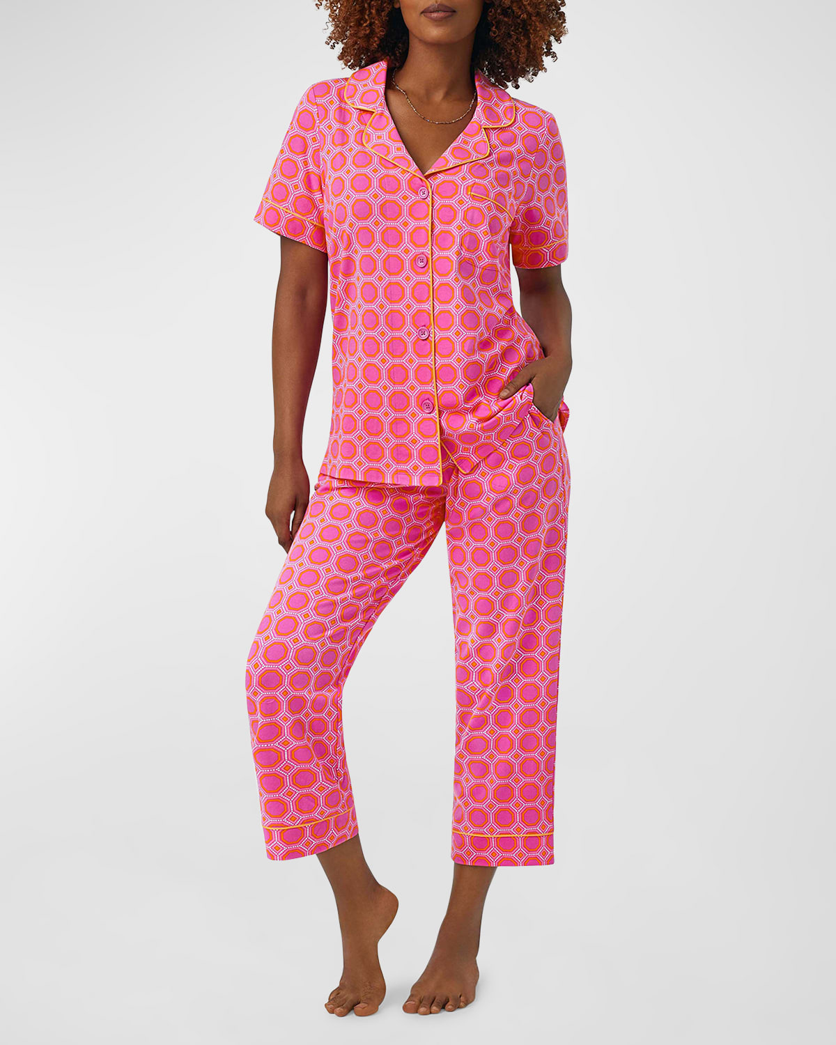 Bedhead Pajamas Cropped Geometric-print Jersey Pajama Set In Geo Hex