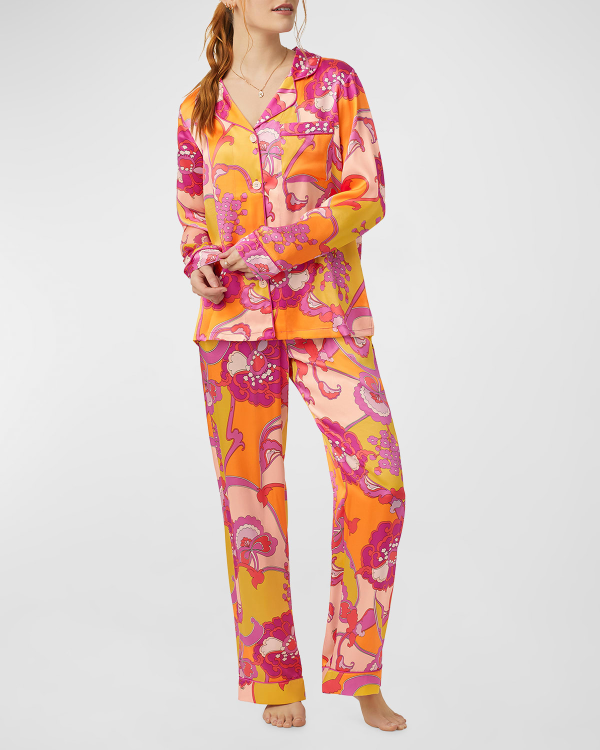 Bedhead Pajamas Long Printed Silk Pajama Set In Apache Bloom