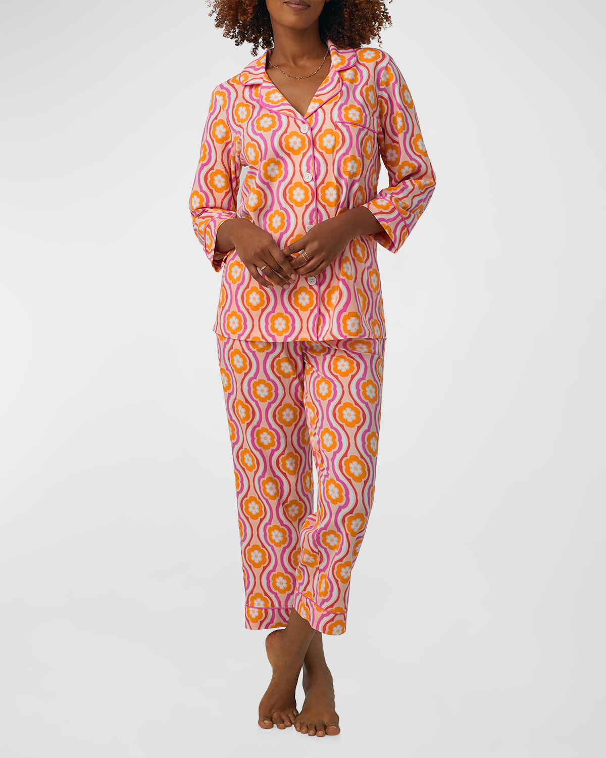 Bedhead Pajamas Cropped Floral-print Cotton Jersey Pajama Set In Flower Swirl