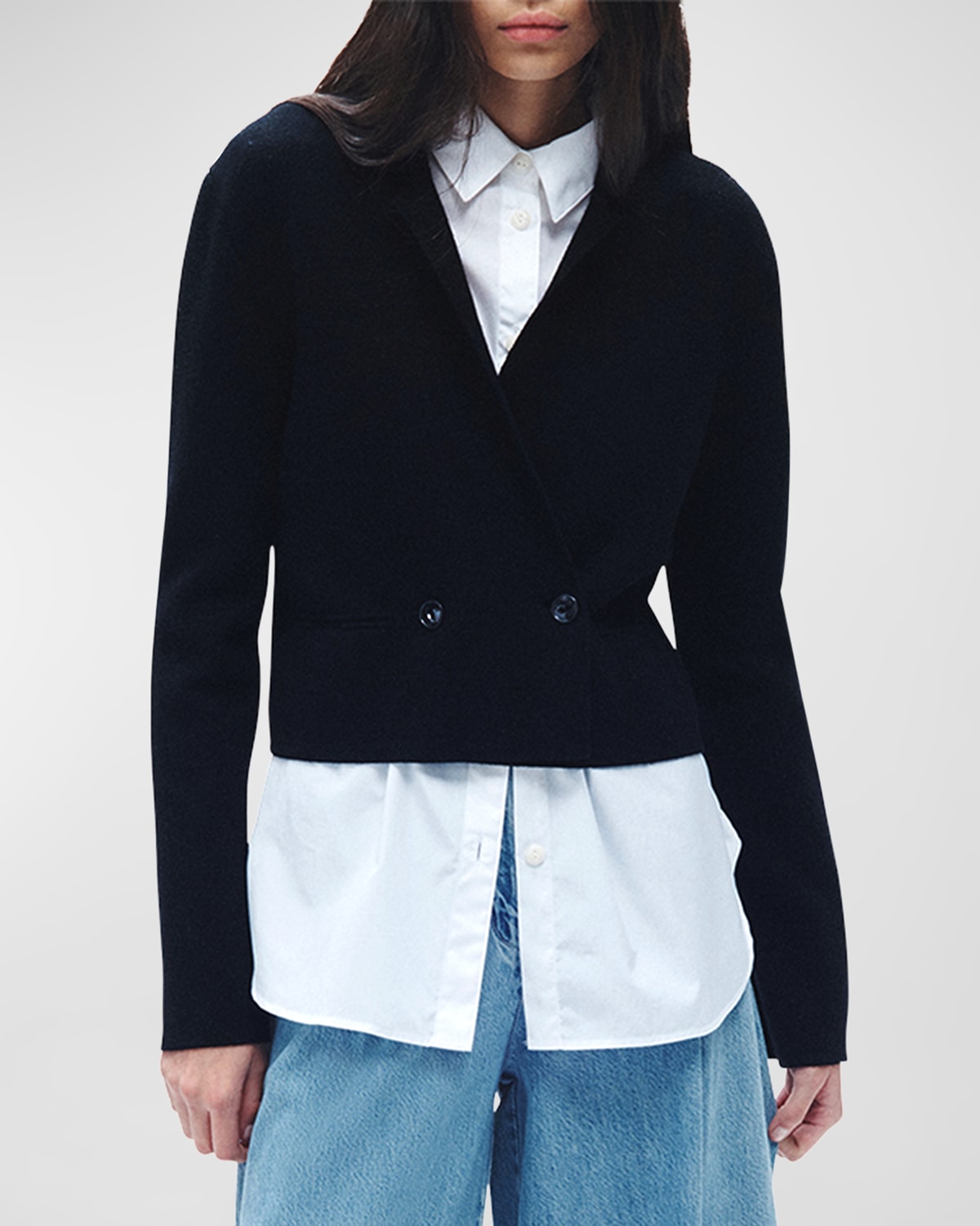 Rag & Bone Joy Double Breasted Cropped Knit Blazer In Black