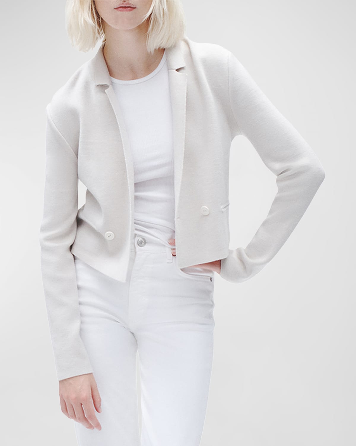 Rag & Bone Joy Cropped Wool-blend Blazer In Ivory