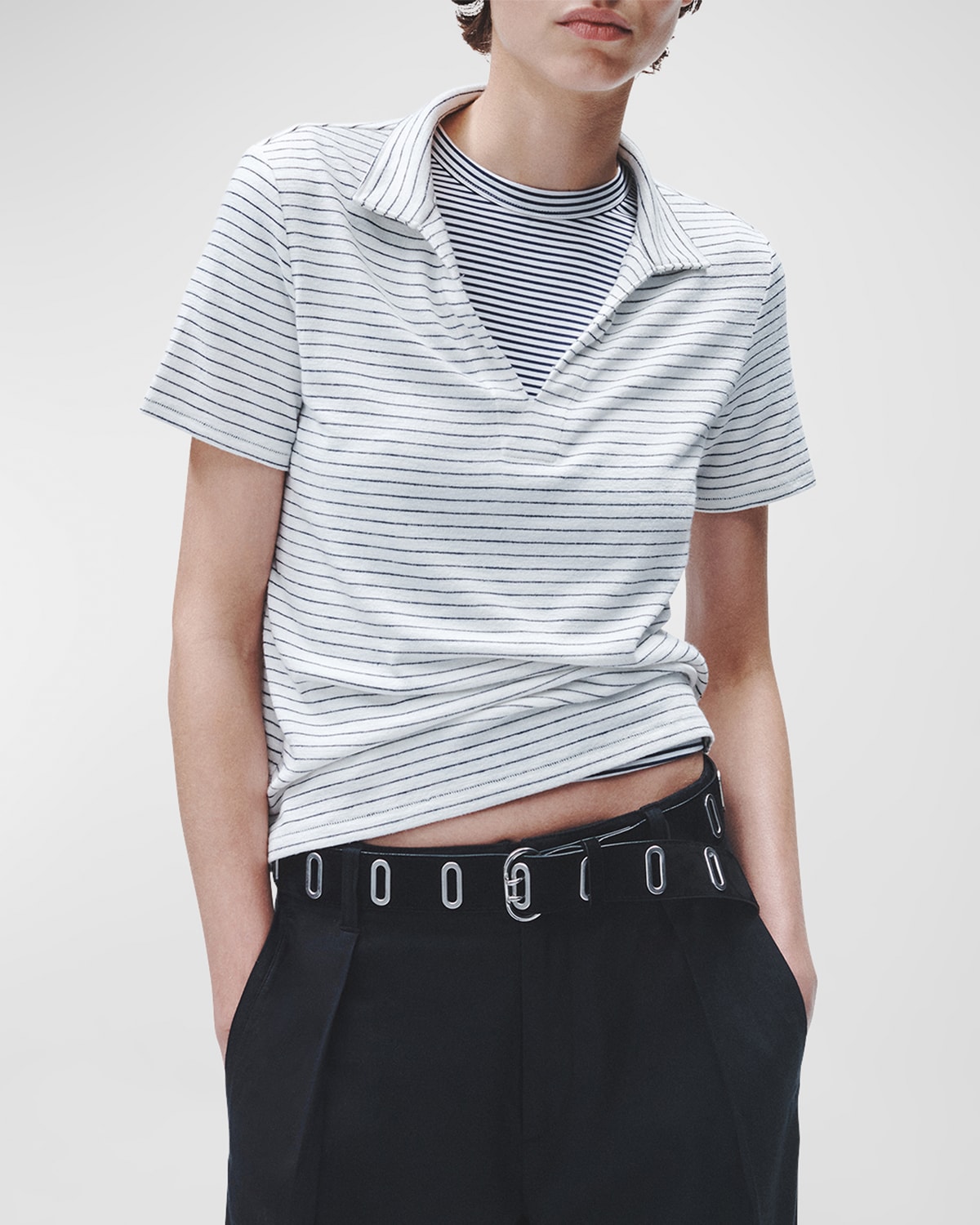 Shop Rag & Bone The Knit Stripe Polo Top In Ivrystripe