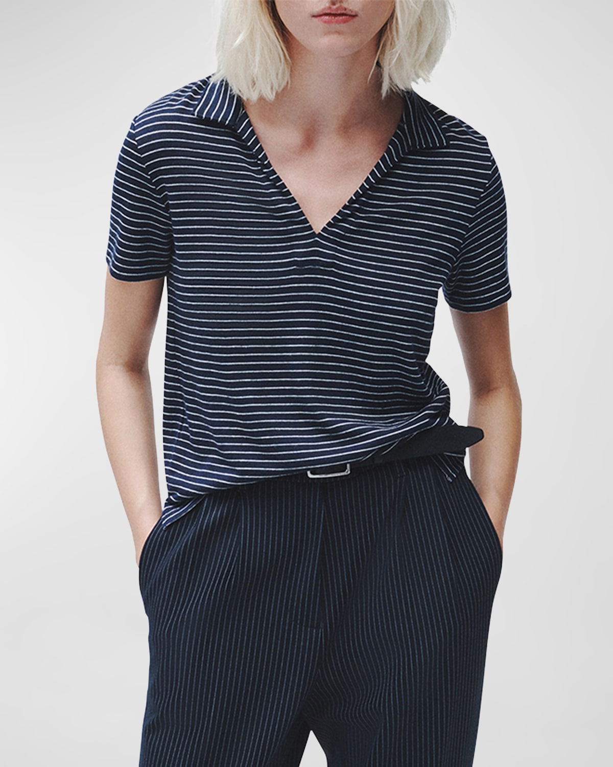 RAG & BONE THE KNIT STRIPE POLO TOP