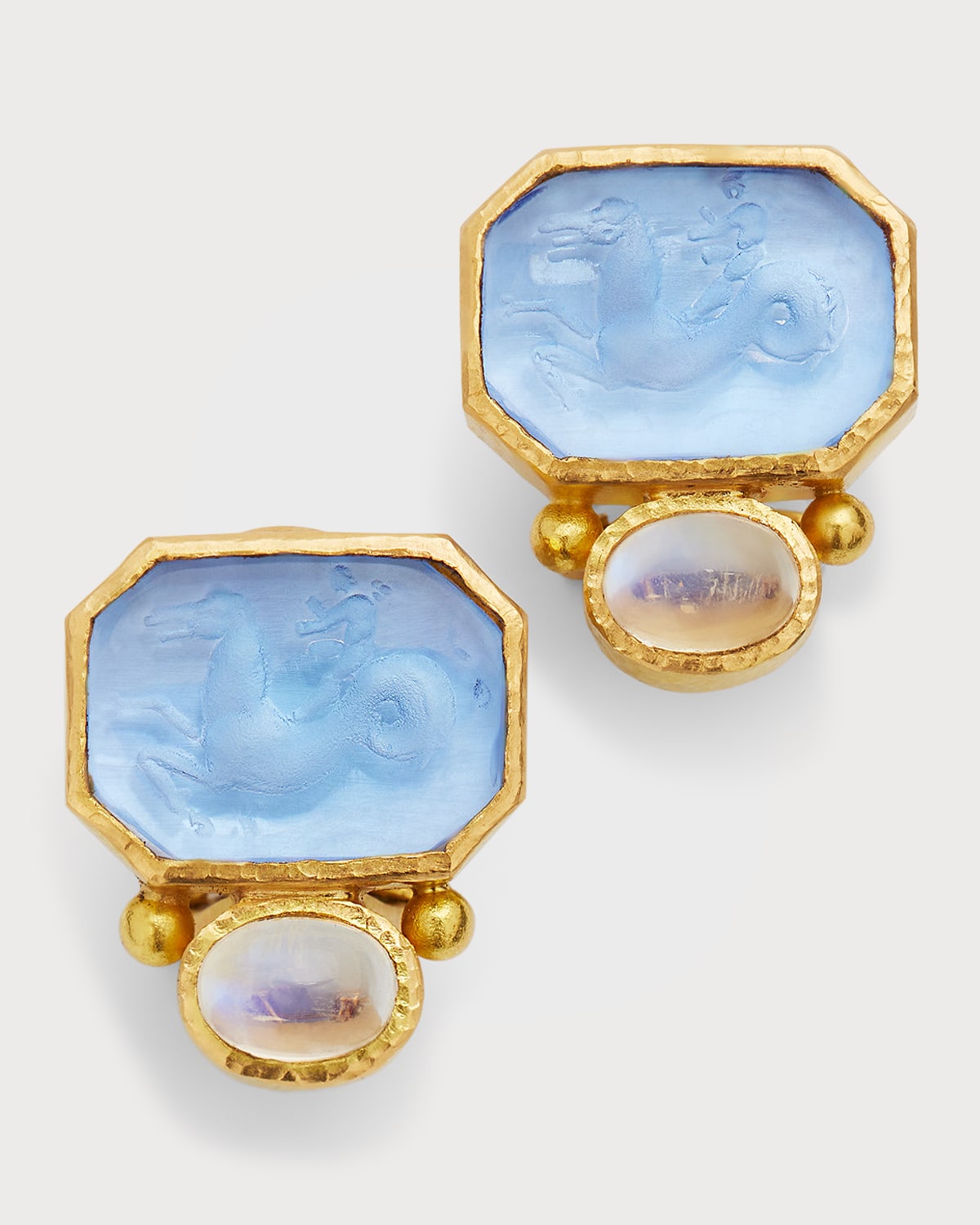 19K Cherub and Seahorse Earrings with Cabochon Stones