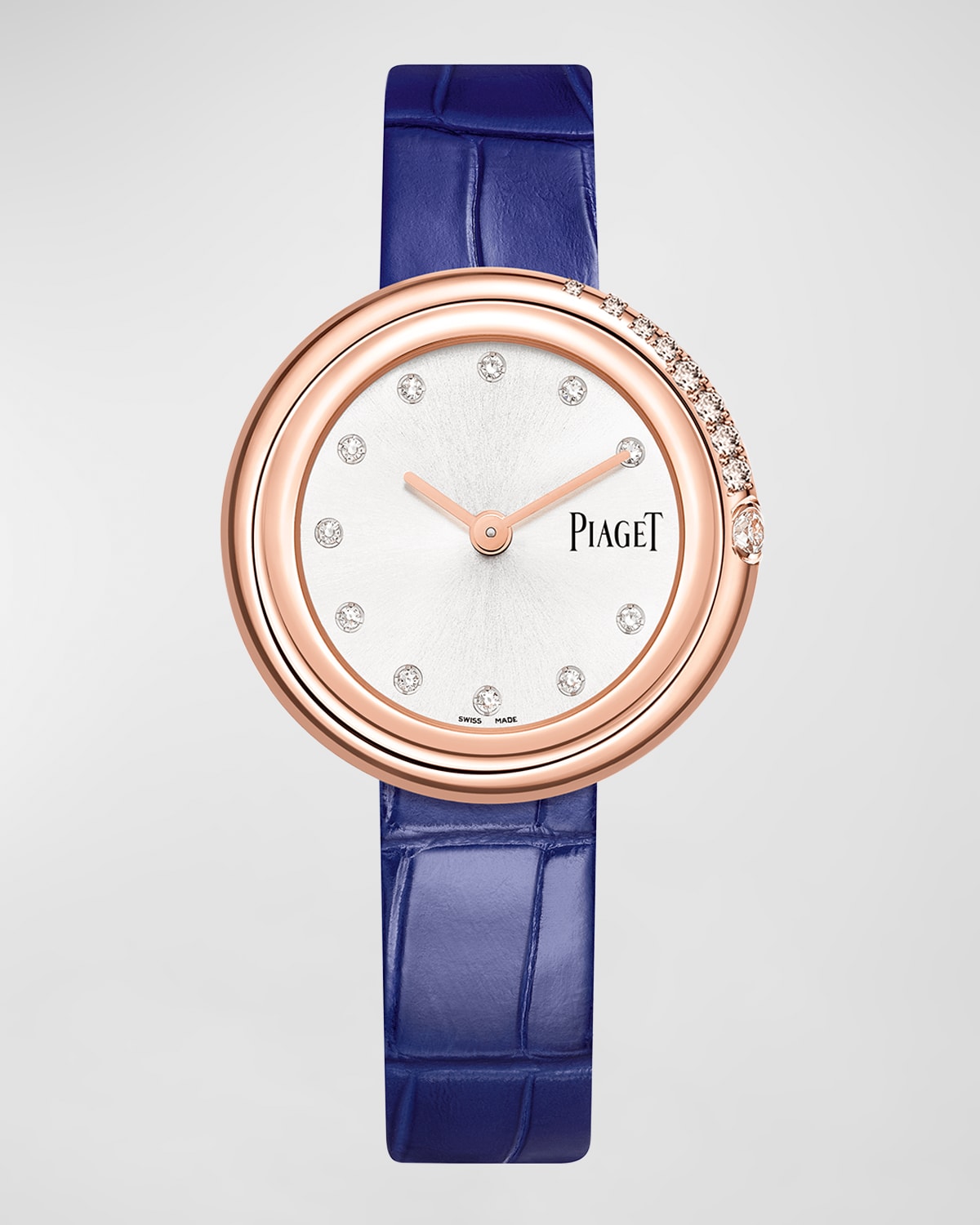 Possession 34mm Rose Gold Diamond Watch with Blue Alligator Strap