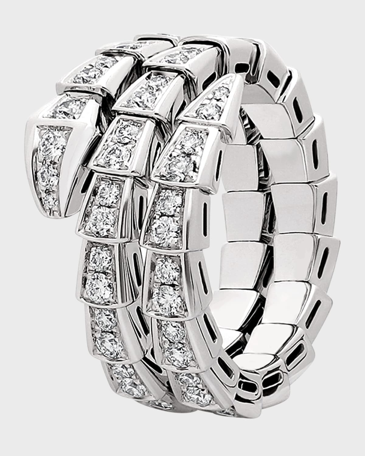 Serpenti Viper Diamond Pave Ring in 18K White Gold, Size XL