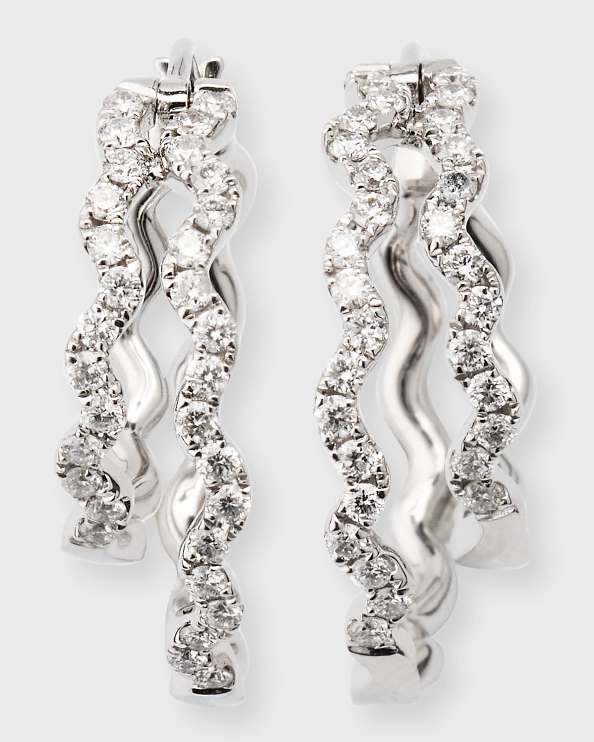 18k White Gold Diamond Double-Hoop Earrings